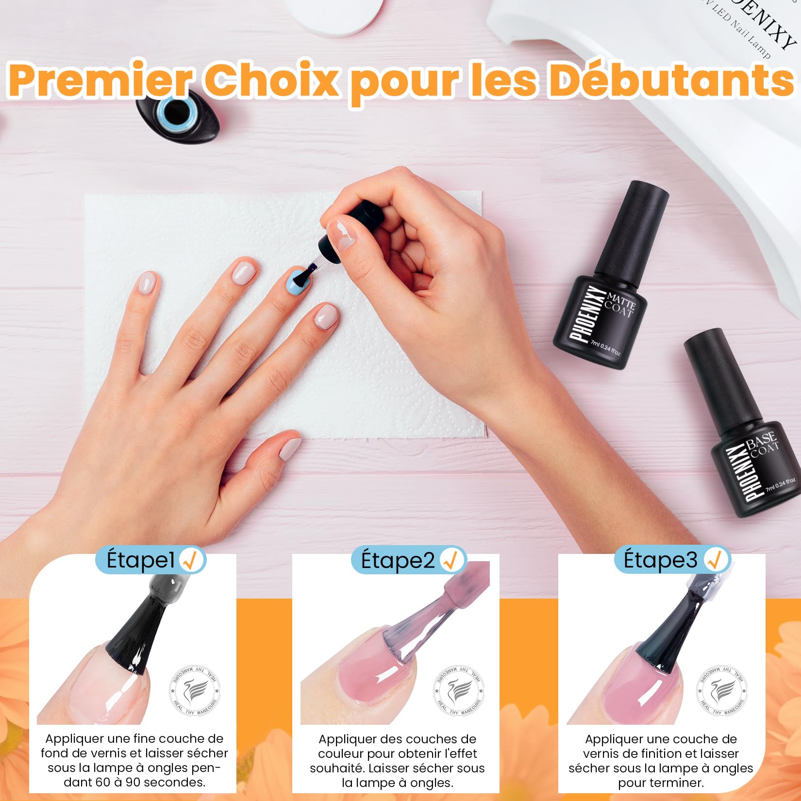 Phoenixy Vernis Semi Permanent, 60PCS Kit Vernis Semi Permanent avec Base et Top Coat de Pailleté Glossy Matte Jaune Rouge Vert Bleu Vernis à Ongles Cadeau Pour Femmes