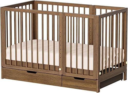 Miniatura 9 de JOYMOR Cuna convertible 8 en 1, incluye colchón de 2", se convierte en moisés, cuna intermedia, cuna de tamaño completo, sofá cama, cama para niños