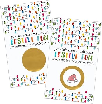 Festive Lights Scratch Off Cards, Christmas Party Games for Adults, Groups, Family, Holiday Scratcher Tickets, Xmas Favors, 30 Pack