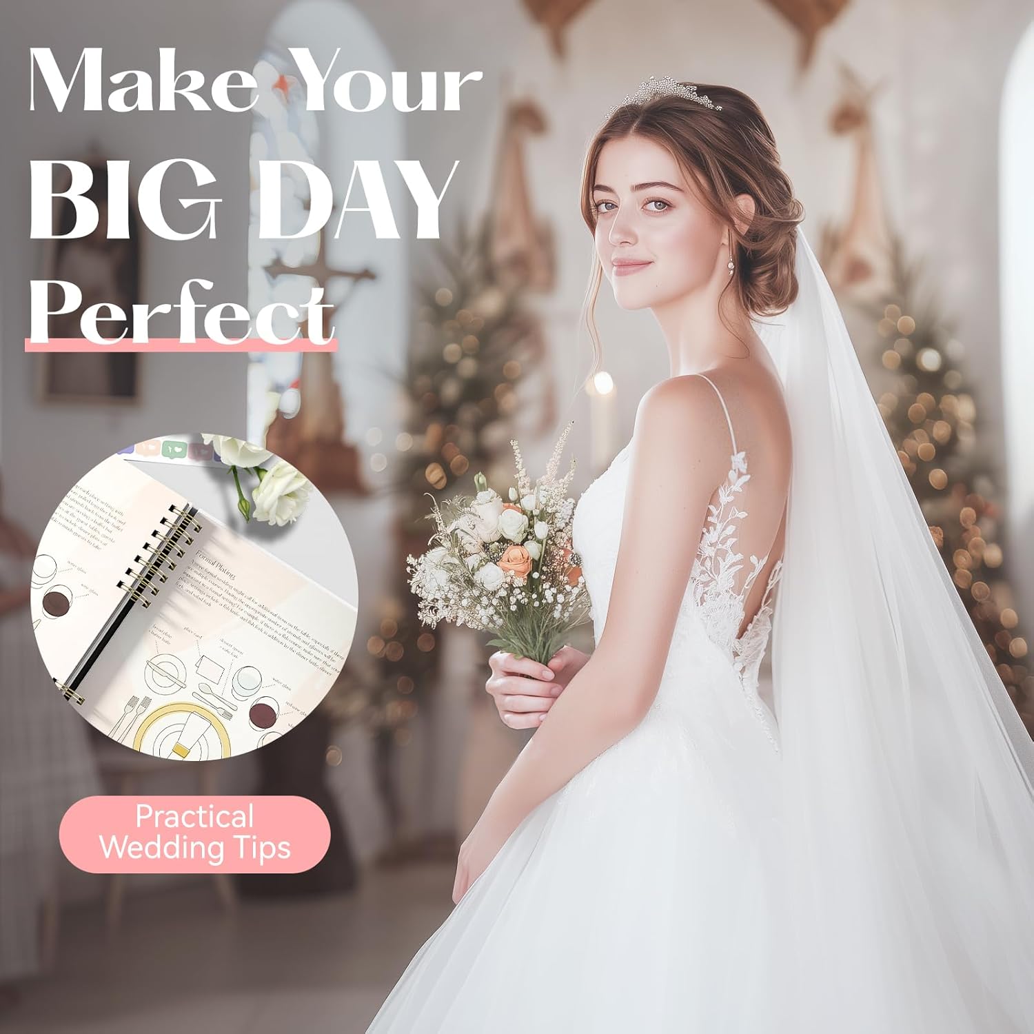 ABC life Wedding Planner Book and Organizer, 10 Sections Notebook Organizer for Bride, Engagement Gifts Binder Calendar with Colorful Stickers, Personalized Wedding Stuff, Green Leaf