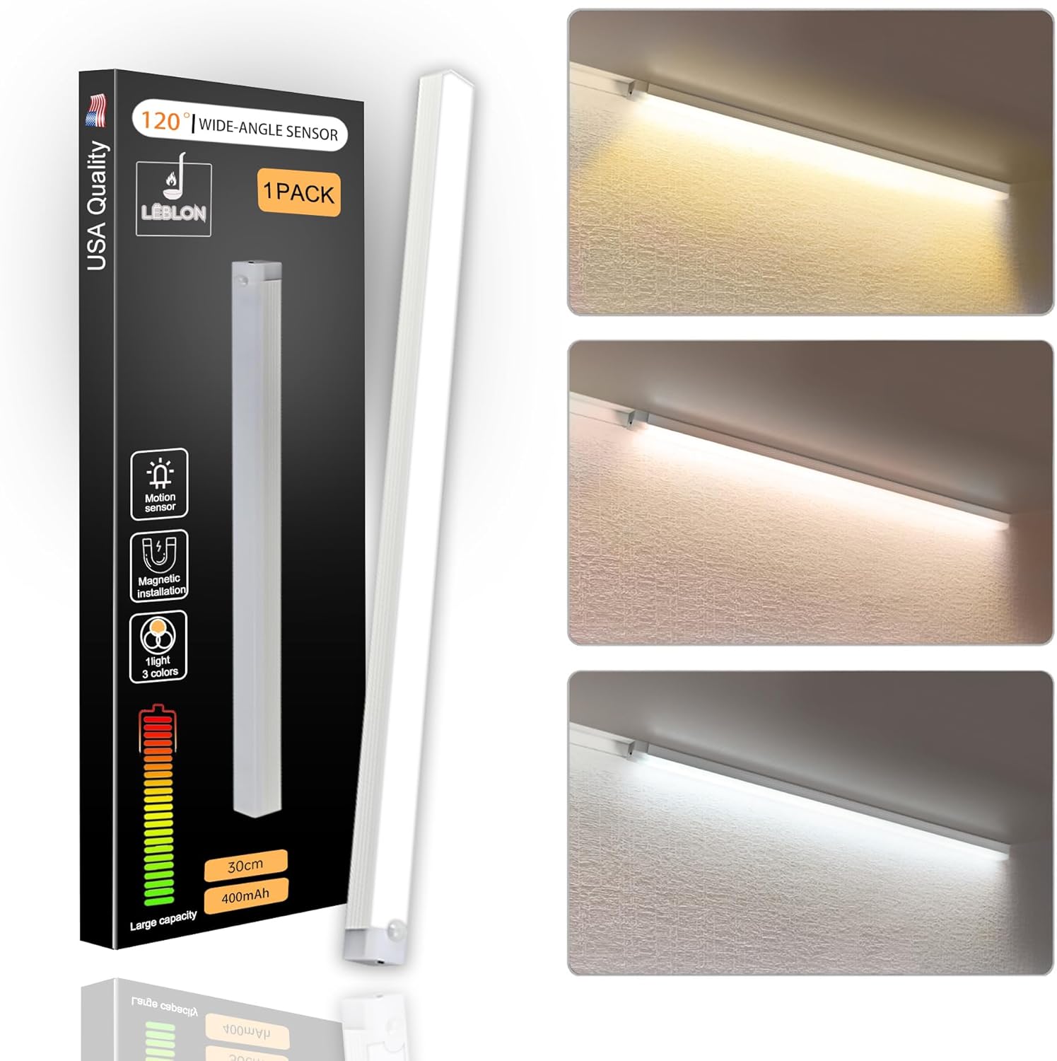 Leblon Under Cabinet Lighting Motion Sensor Light Indoor Under Cabinet Lights Closet Lights Under Counter Lights for Kitchen Under Cabinet Lighting Wireless (Monochrome Cabinet Light)