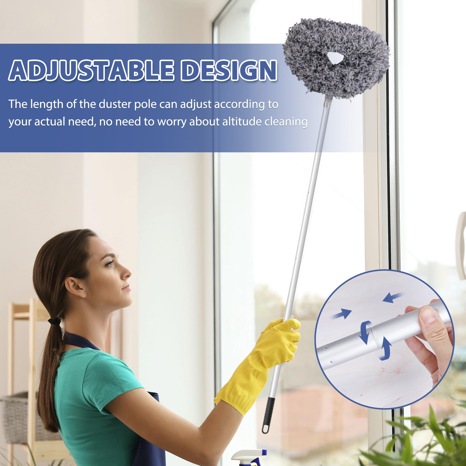 Limpiador de ventilador de techo para techo alto, limpiador de aspas de ventilador extendido de 13 a 50 pulgadas, ventilador de techo de microfibra reutilizable con mango de extensión para muebles, 3