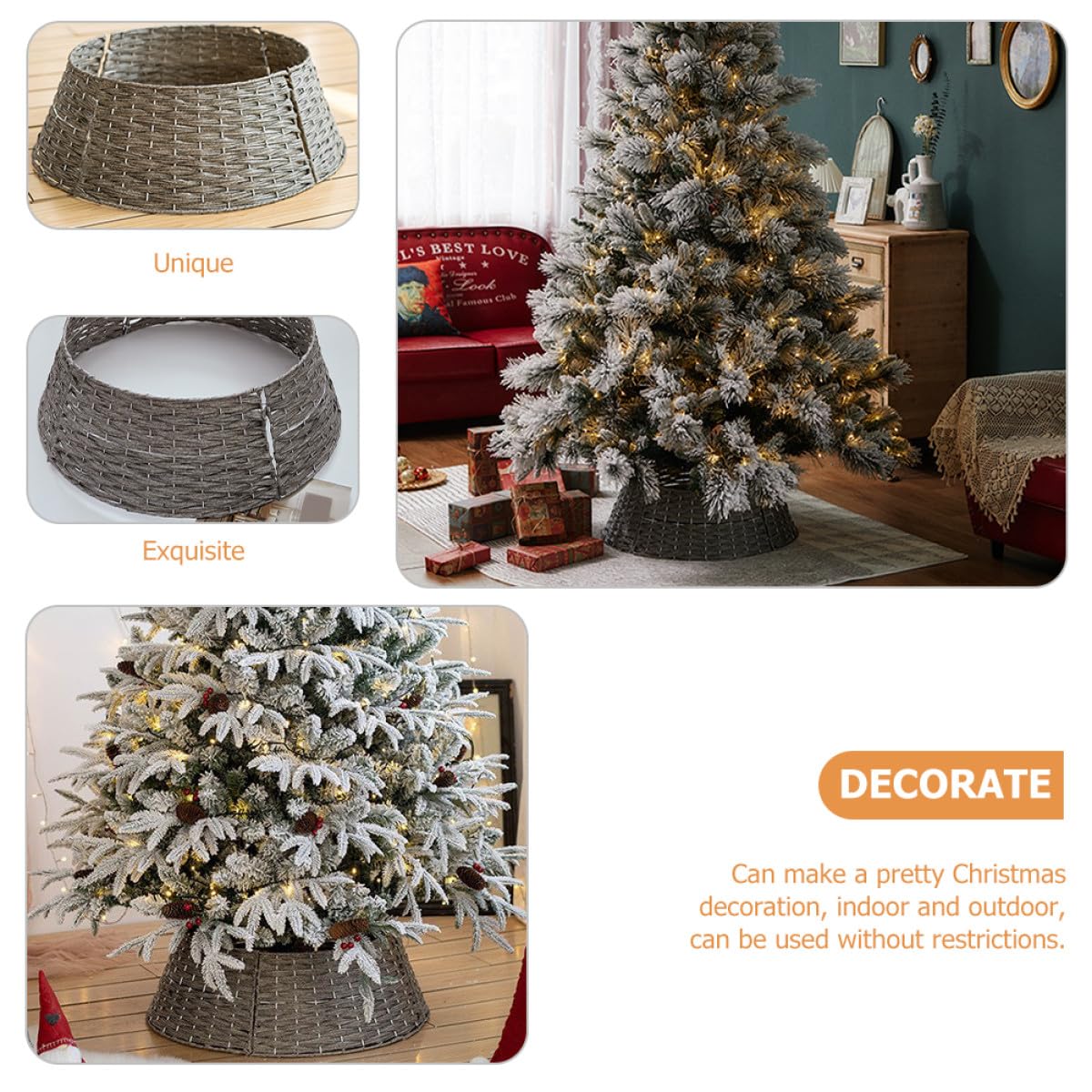Falda para Árbol de Navidad de Plástico Collar Rústico, Decoración Práctica Fina Elaboración para Árbol Artificial en Sala o Bar