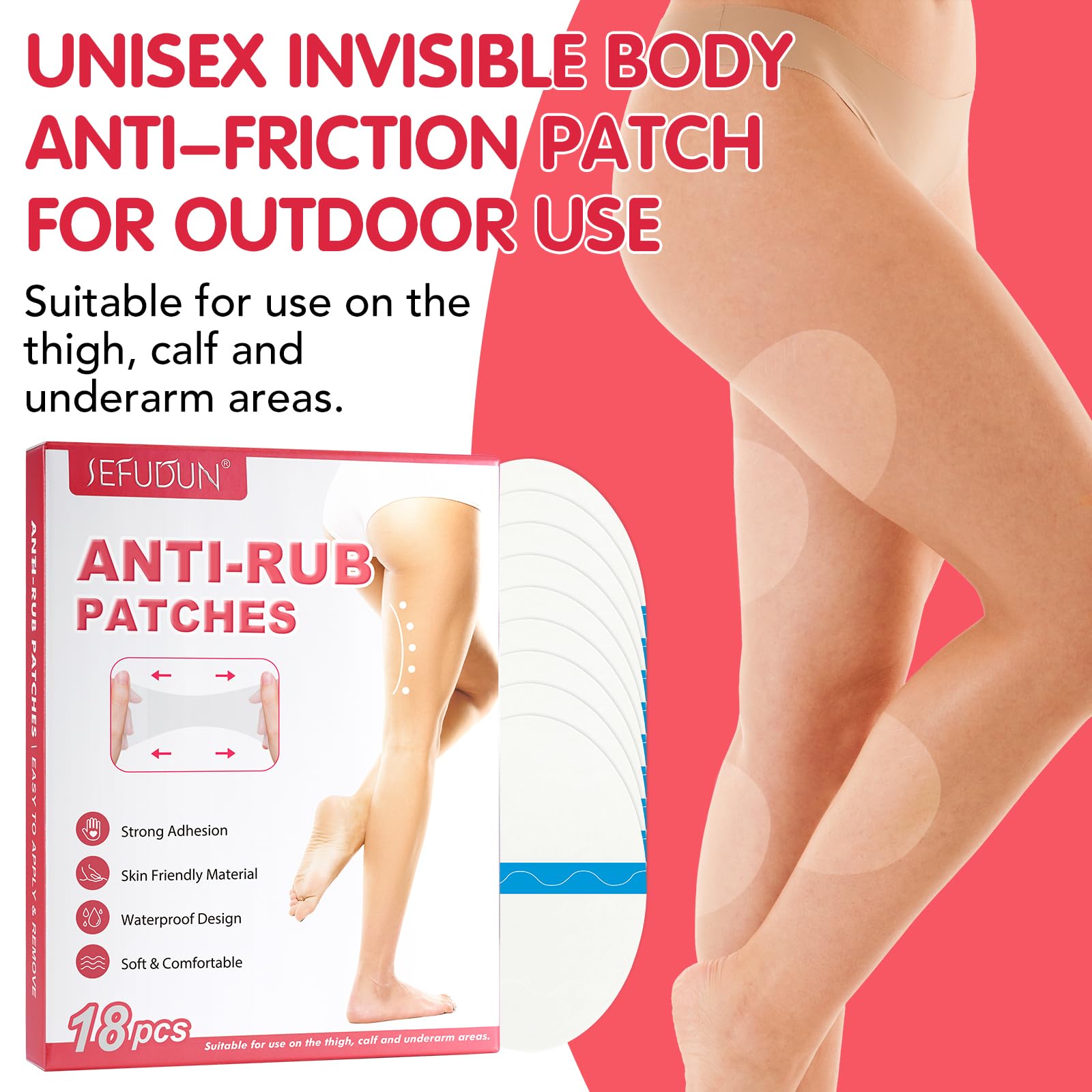 18 Pz Coscia Anti Attrito Pad, Anti-sfregamento, Autoadesivo, Donna Cuscinetti Anti Sfregamento per Polpaccio Usa e Getta, Nastri per Coscia Autoadesivi, patch invisibile trasparente ultra sottile