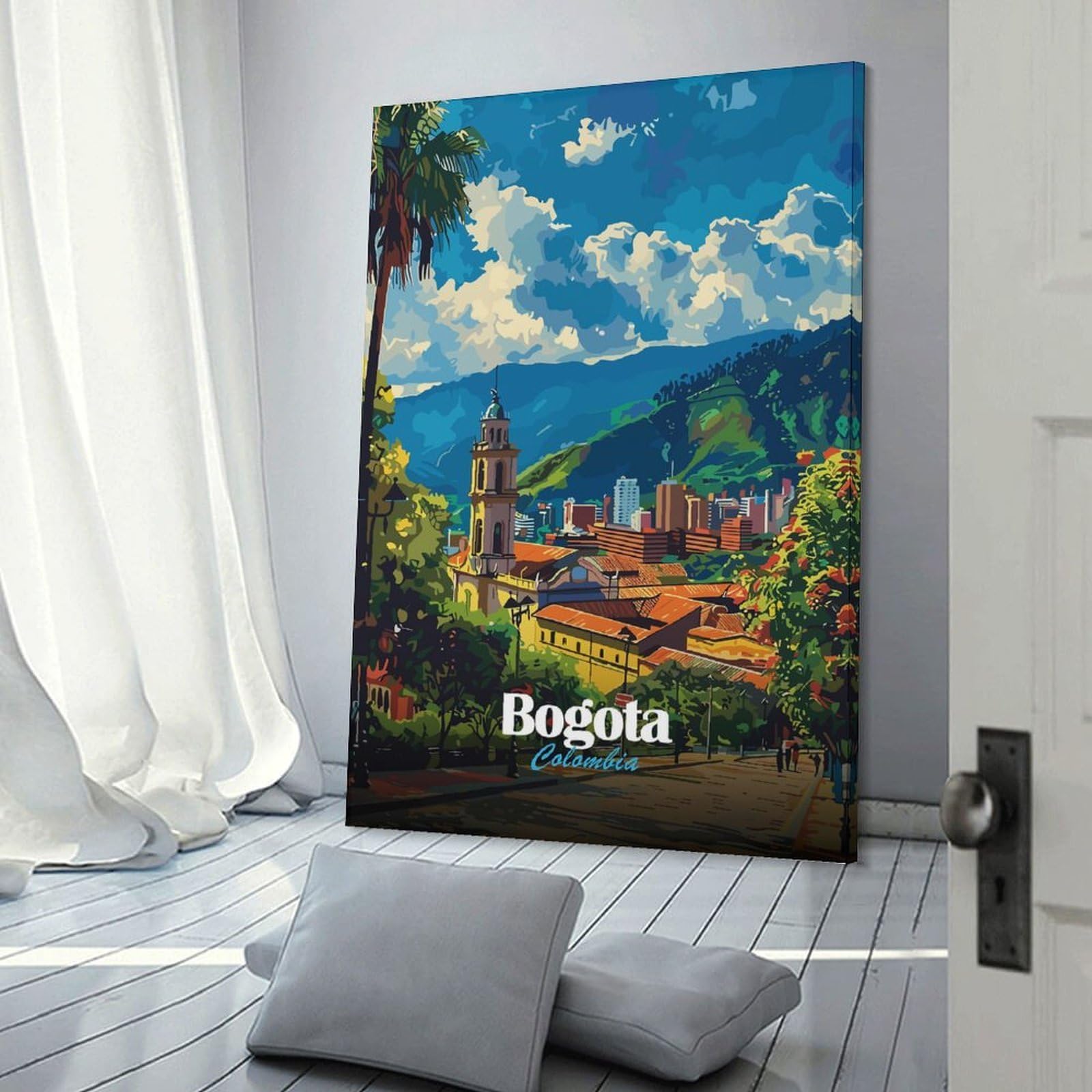 Junmoney Wall Picture Print Bogota, Colombia Cityscape Illustration, 08x12inch(20x30cm), for Wall Displays, Bedrooms Or Room Updates, Wall Decor Suited to Curated Displays