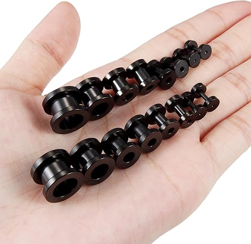 Miniatura 2 de Cisyozi 14G 12G 8G 6G 4G 2G 0G 00G Kit de estiramiento de calibre de oreja Acero quirúrgico Tamaño Mezcla Tornillo Túnel Calibres Tapones Pendientes