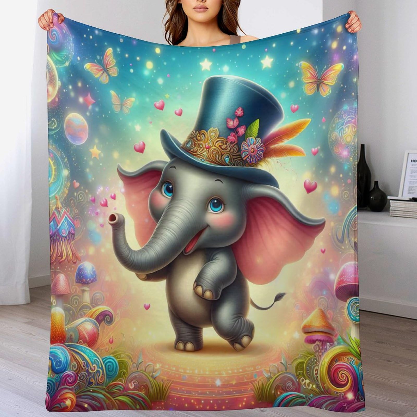 Manta de sofá con diseño de elefante para tardes de cine en invierno