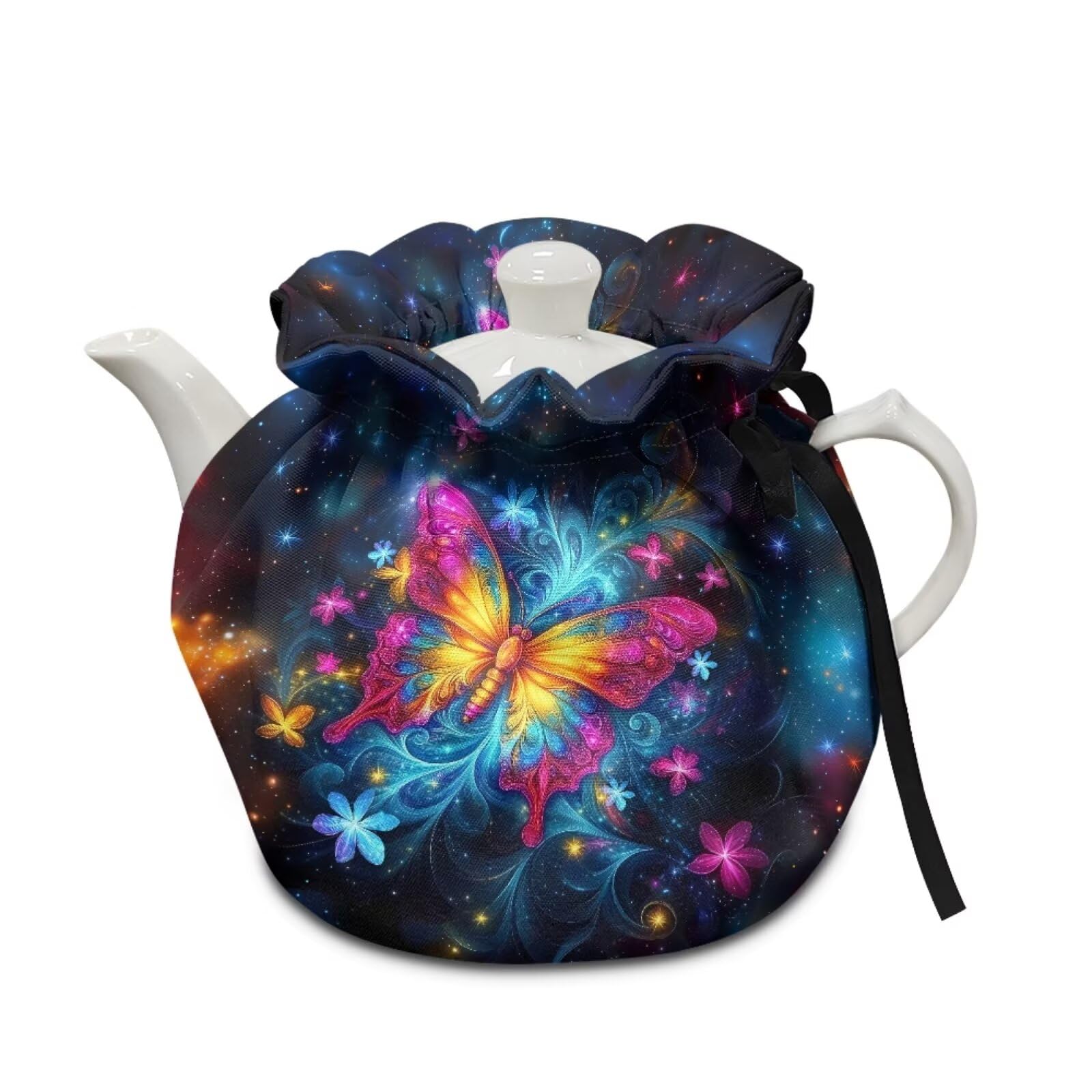 Xoenoiee Tea Pot Cosy Cotton Tea Cozy for Teapots Dust Cover Colorful Butterfly Floral Galaxy Insulated Kettle Cover Teapot Warmer for Home Kitchen Decorative Accessories