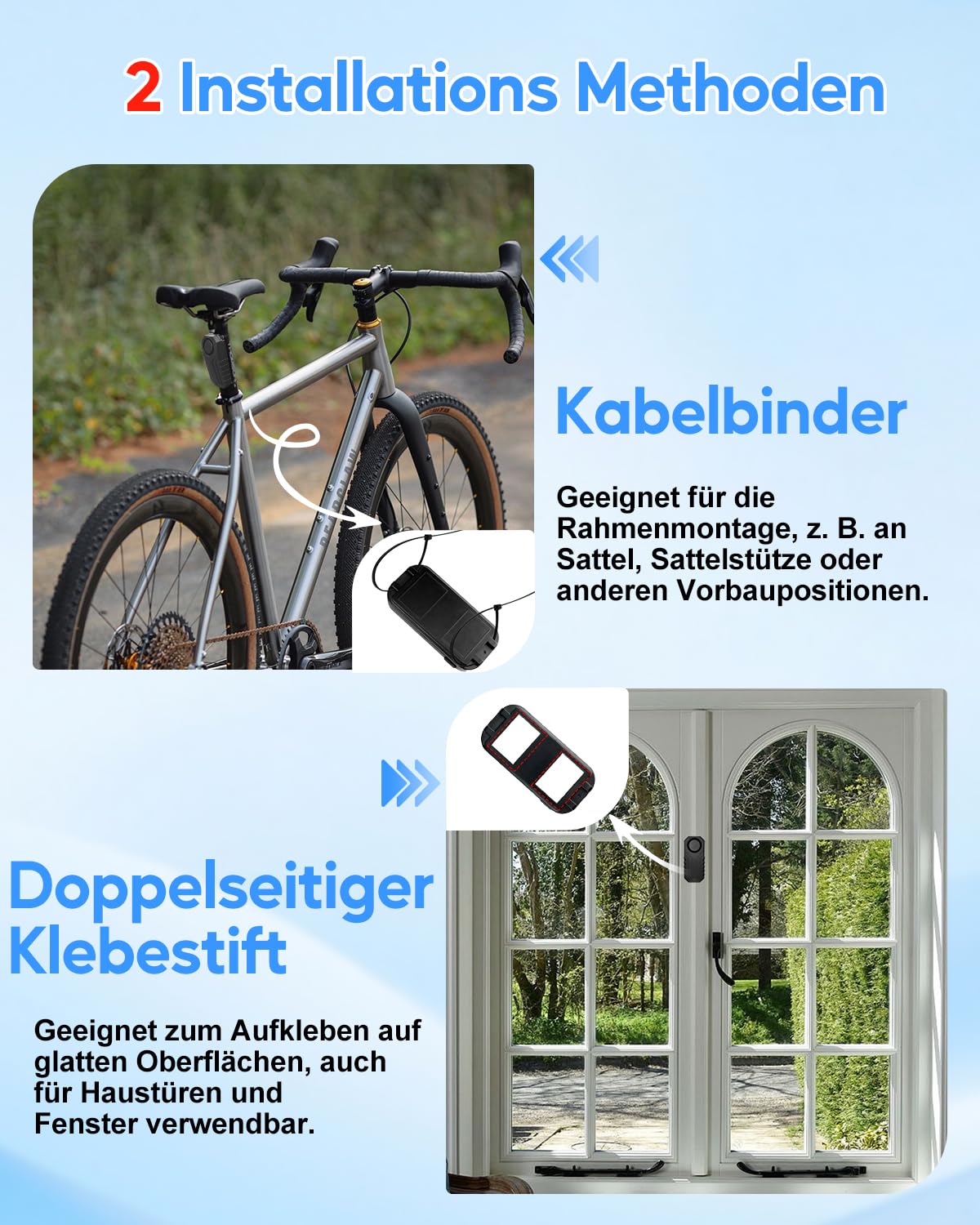 Cruxer 2 sistemi di allarme per bicicletta con telecomando, accessori per bicicletta senza fili, antifurto per moto, allarme per bicicletta, con funzione di allarme per scooter