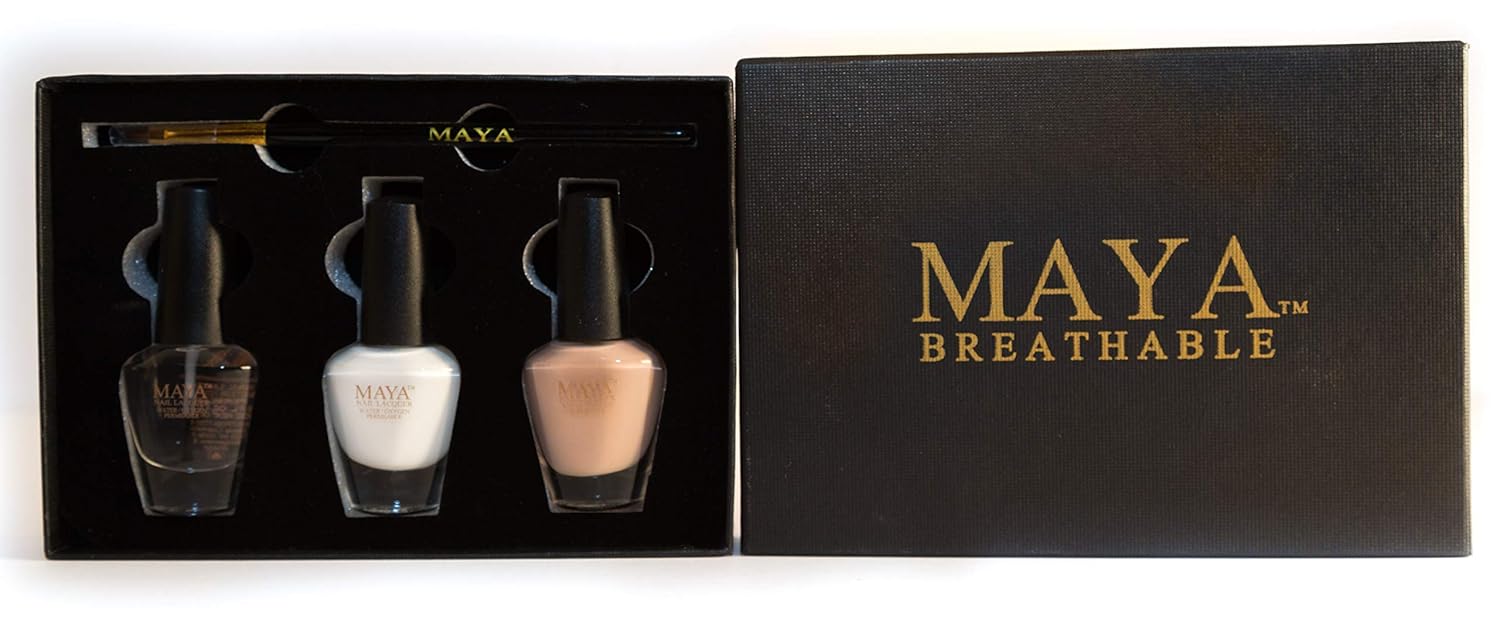MAYA HALAL, BREATHABLE & TOXIN-FREE VEGAN NAIL POLISH (FRENCH MANICURE SET with brush).