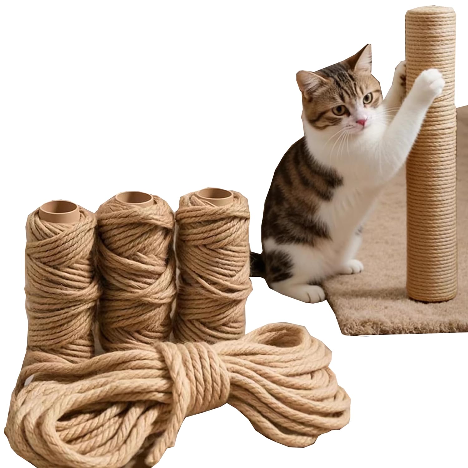 Cuerda de sisal para jardinería y rascador de gatos, cuerda natural, 20 m, 30 m, 50 m, cuerda de yute para reparar árbol de gato (20 mm x 30 metros)