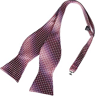 Self Bow Ties For Mens Houndstooth Self-Tied Bow Ties Pink Silky Microfiber Fabric DBA7B21A Red,Pink,Indigo