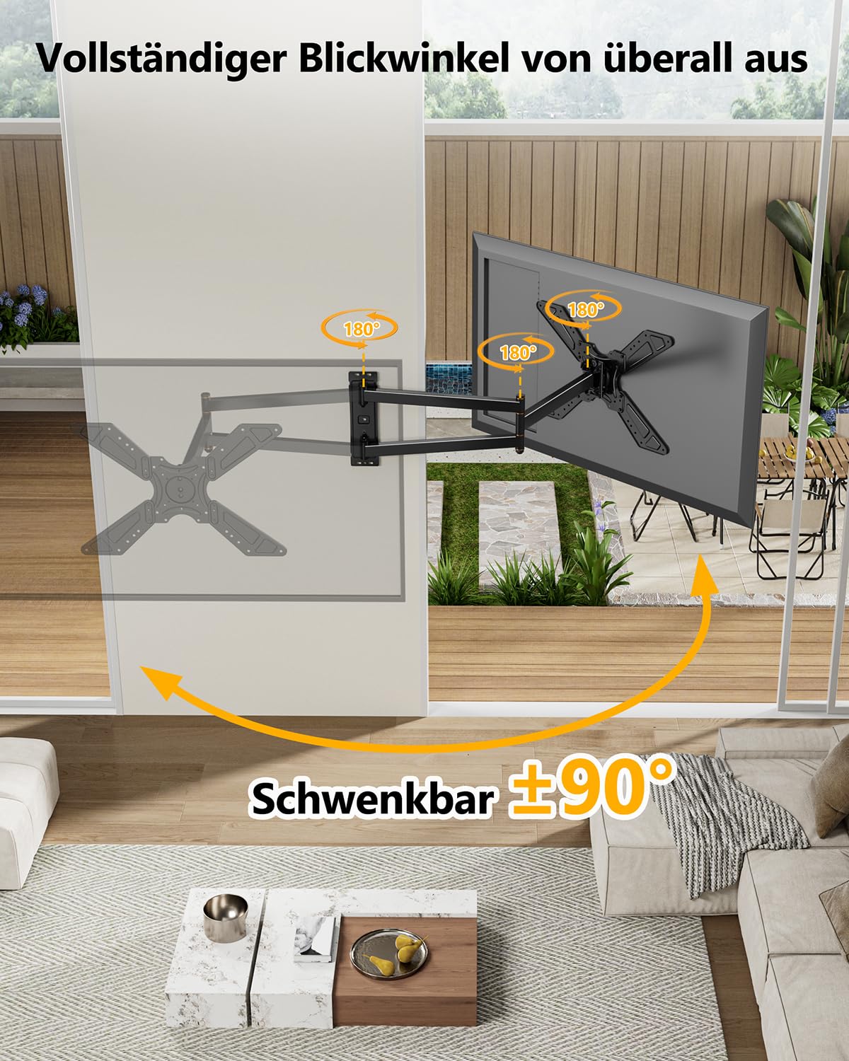 TV Wandhalterung Schwenkbar für 32-75 Zoll Fernseher, 180° Drehung von Querformat zu Hochformat Ecke TV Halter mit 850mm Langem Arm, Fernseher Halterung für die Wand VESA 600x400mm bis zu 50kg