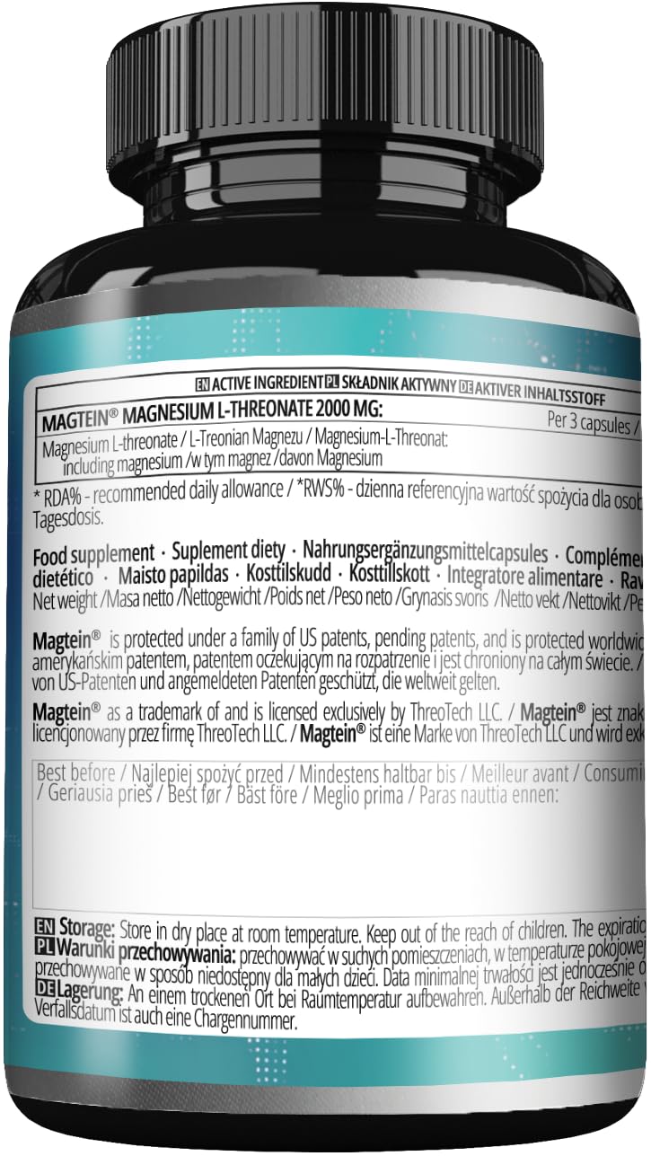 Magtein® Magnesio L-Treonato 144 mg per dose giornaliera - 180 capsule vegane - fornitura per 60 giorni - per il supporto delle funzioni cognitive - da Apollo's Hegemony