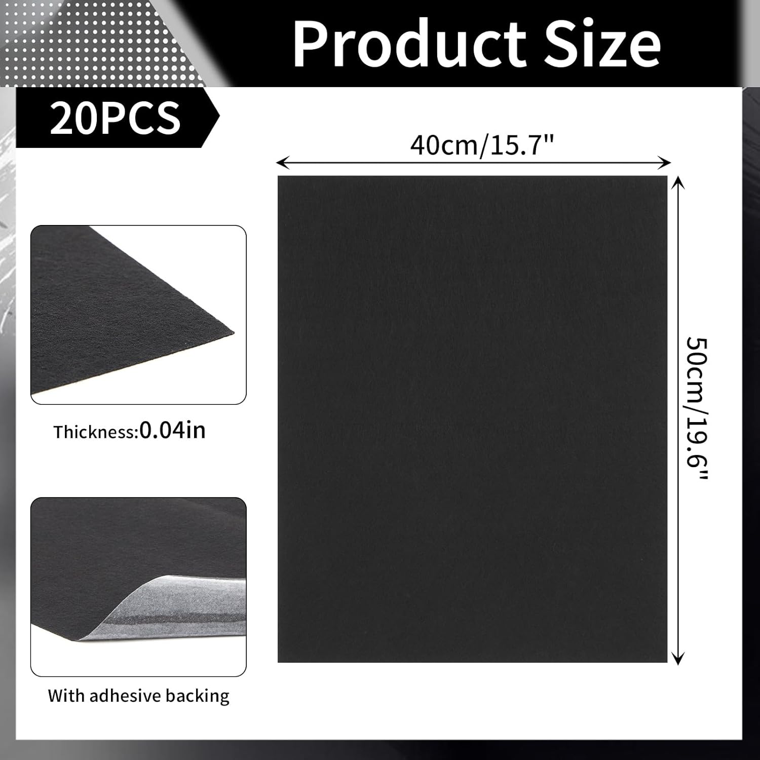 WILLBOND 20 Pcs Self-Adhesive Disposable Car Floor Mats, 15.7"x19.6" Black Felt with Adhesive Backing, 1mm Thick, Universal Match Floor Protectors for Car Detailing, Wash, SUV & Truck Detailing