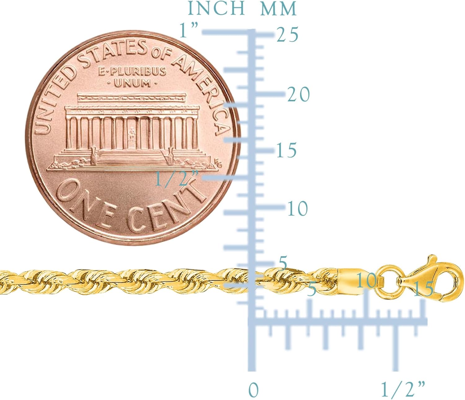 Jewelry Affairs 10k Yellow Solid Gold Diamond Cut Rope Chain Necklace, 2.5mm - Image 3