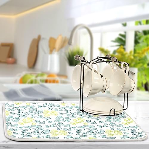 Miniatura 5 de Unique Plant Leaf Pattern Dish Drying Mat Kitchen Countertop Mat Dish Drying Rack Matt Tapete Para Cocina 16'' x 18''