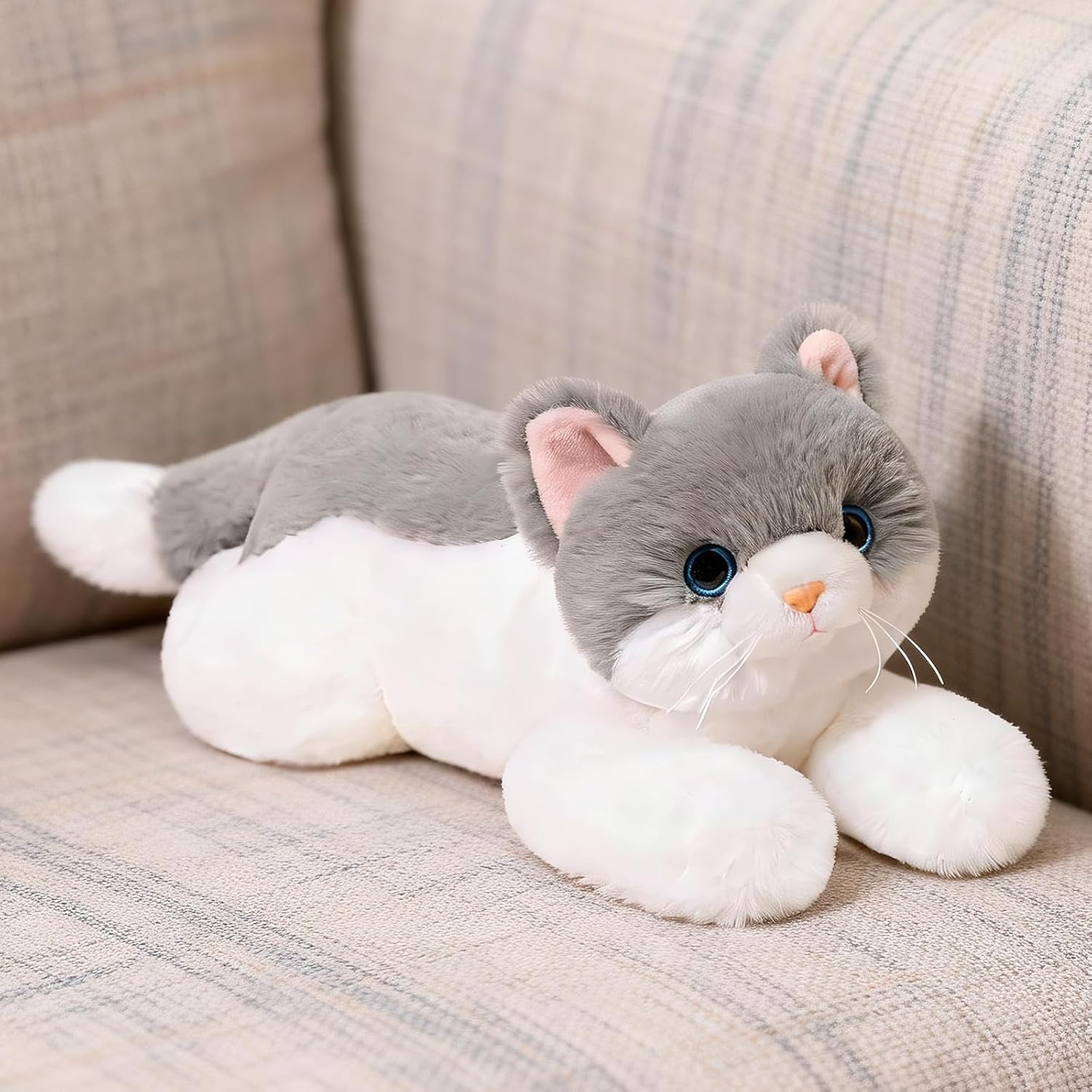 PEACH CAT Cat Plush Cute Kitten Stuffed Animal Soft Plushies Toy Pillow Gifts for Kids Grey 17.7"