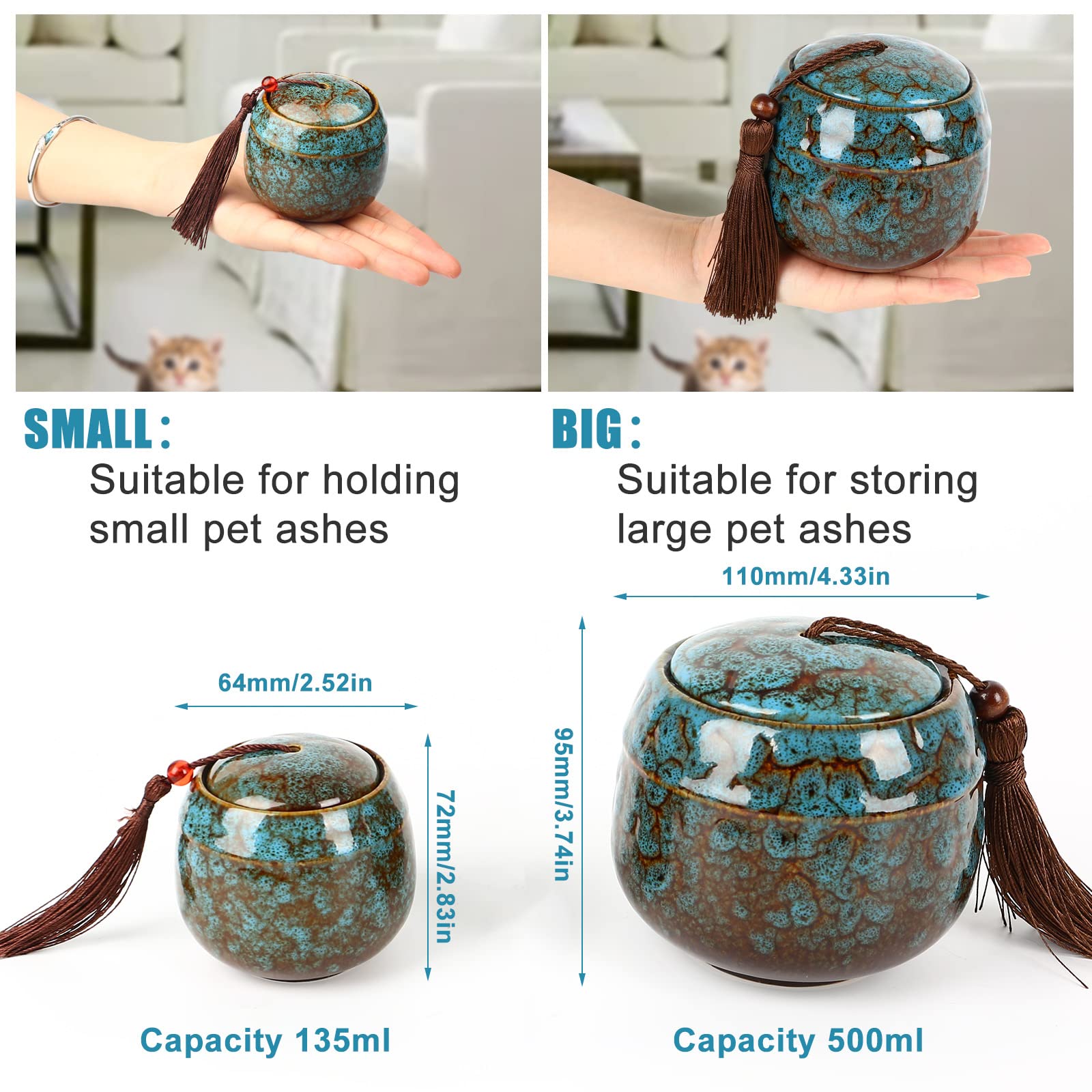 Urne Funerarie In Ceramica - Set Di 4, Con Albero Della Vita, Per Ceneri Umane E Animali