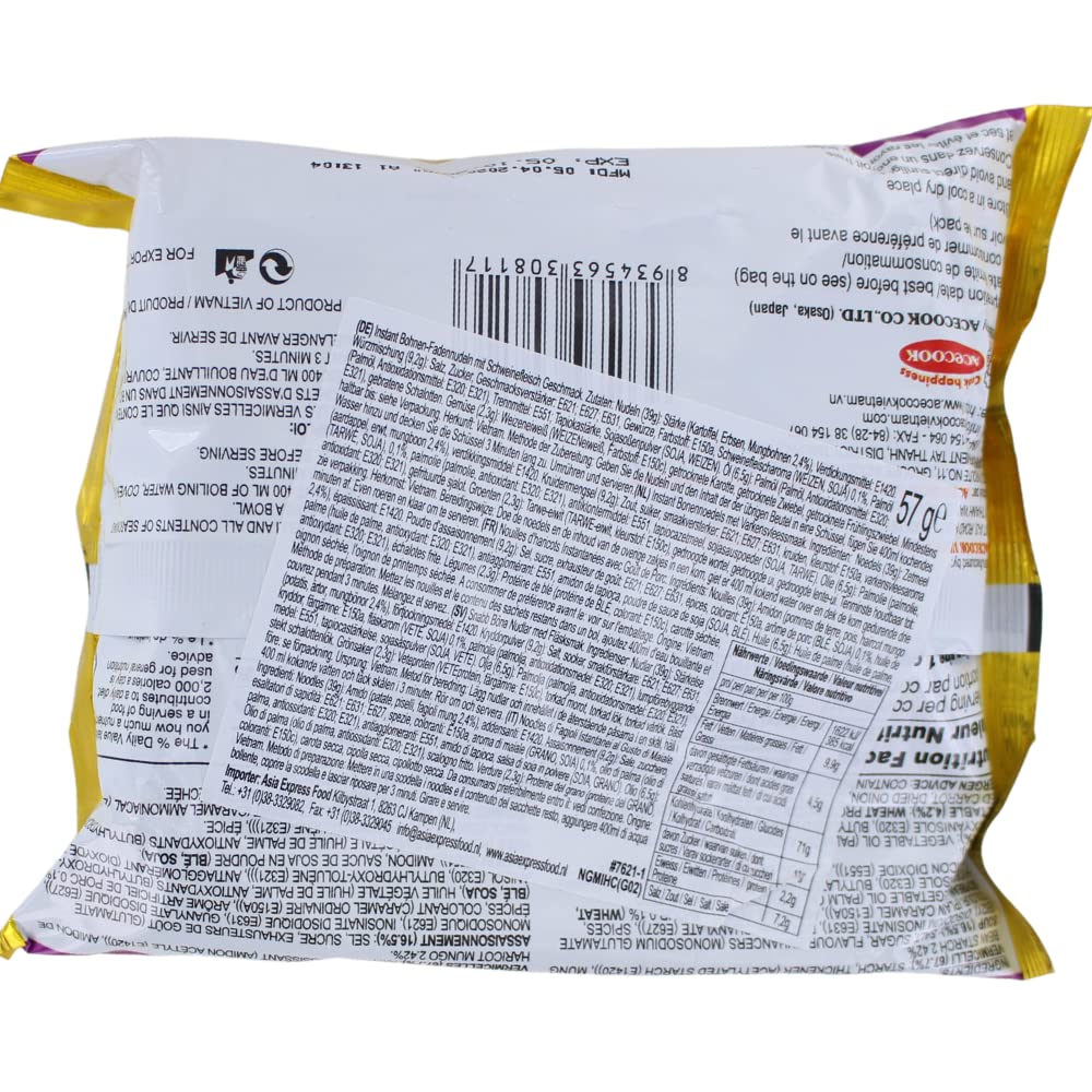 Ace Cock GD Instantnudeln Schwein 48er Pack 57g Glasnudeln | Traditionelle asiatische Reisnudeln aus Vietnam - schnell zubereitet, ideal für Snacks und einfache Mahlzeiten