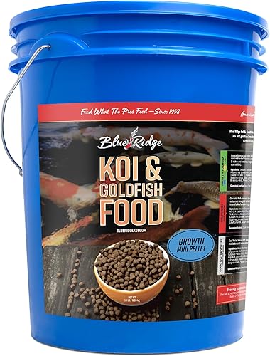 Blue Ridge Fish Food Pellets 14lb Fórmula de crecimiento de Koi y Goldfish, mini pellet flotante, dieta equilibrada