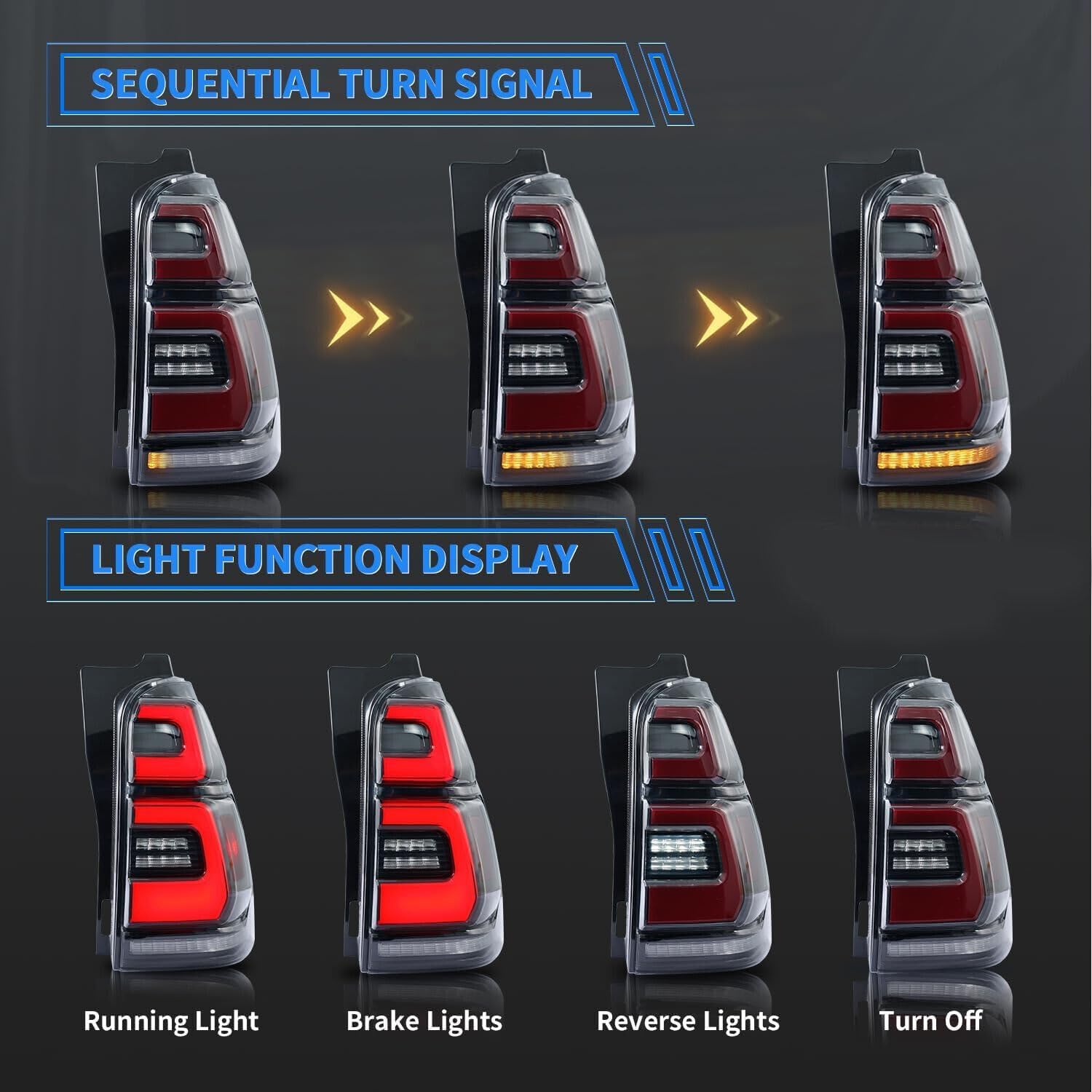 Pair LED Tail Light Assembly For Toyota 4Runner 4th GEN 2003-2009 Start-Up Animation Rear Brake Stop Lamp W/Sequential Turn Signal Left & Right Side