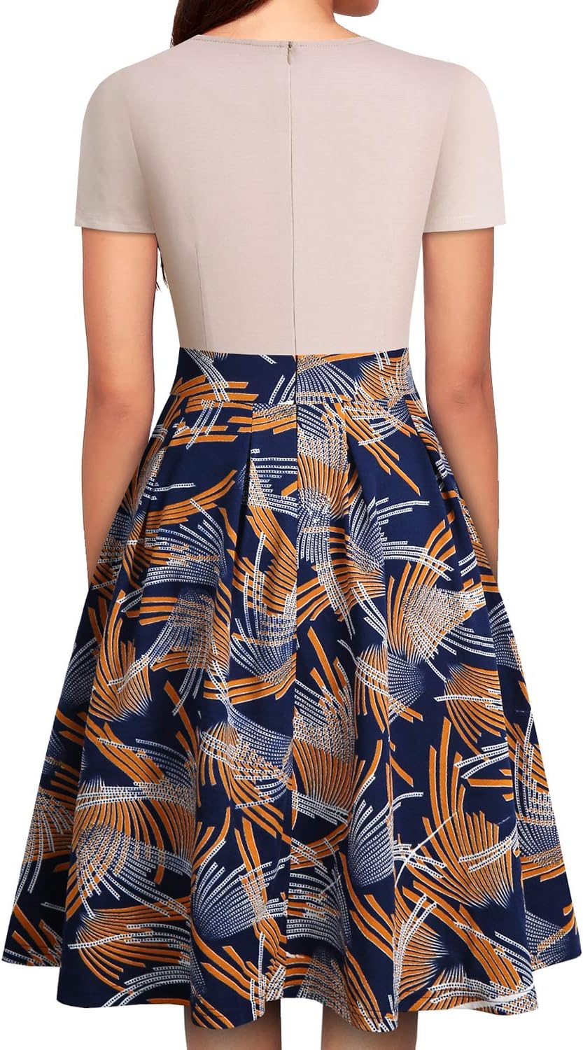 YATHON Women's Vintage Floral Flared A-Line Swing Casual Party Dresses with Pockets - Image 2