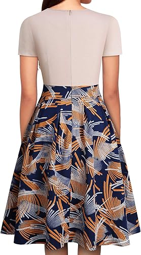 Miniatura 2 de YATHON - Vestidos de fiesta casuales con bolsillos y diseño floral clásico acampanado de línea A para mujer