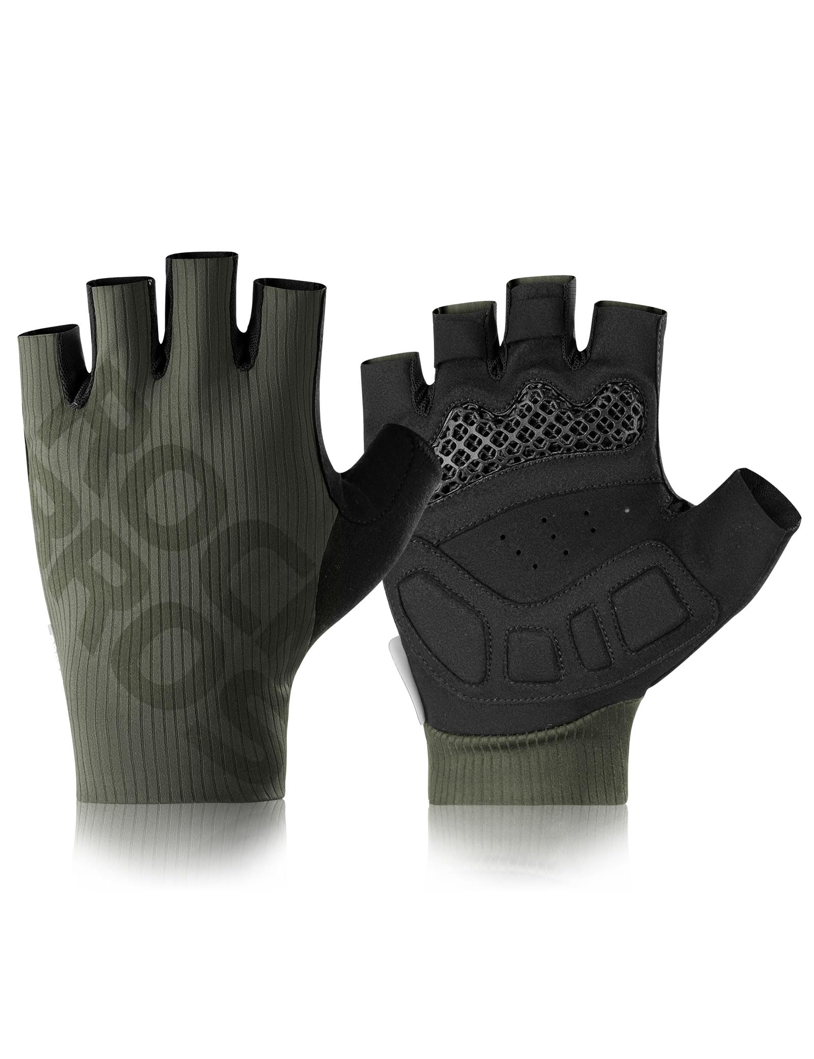 ROCKBROS Oddychające rękawice rowerowe z amortyzacją 3D Odporne na wstrząsy rękawice rowerowe z dłońmi antypoślizgowymi i łatwym zdejmowaniem, unisex, do rowerów szosowych MTB do biegania, zielone, M