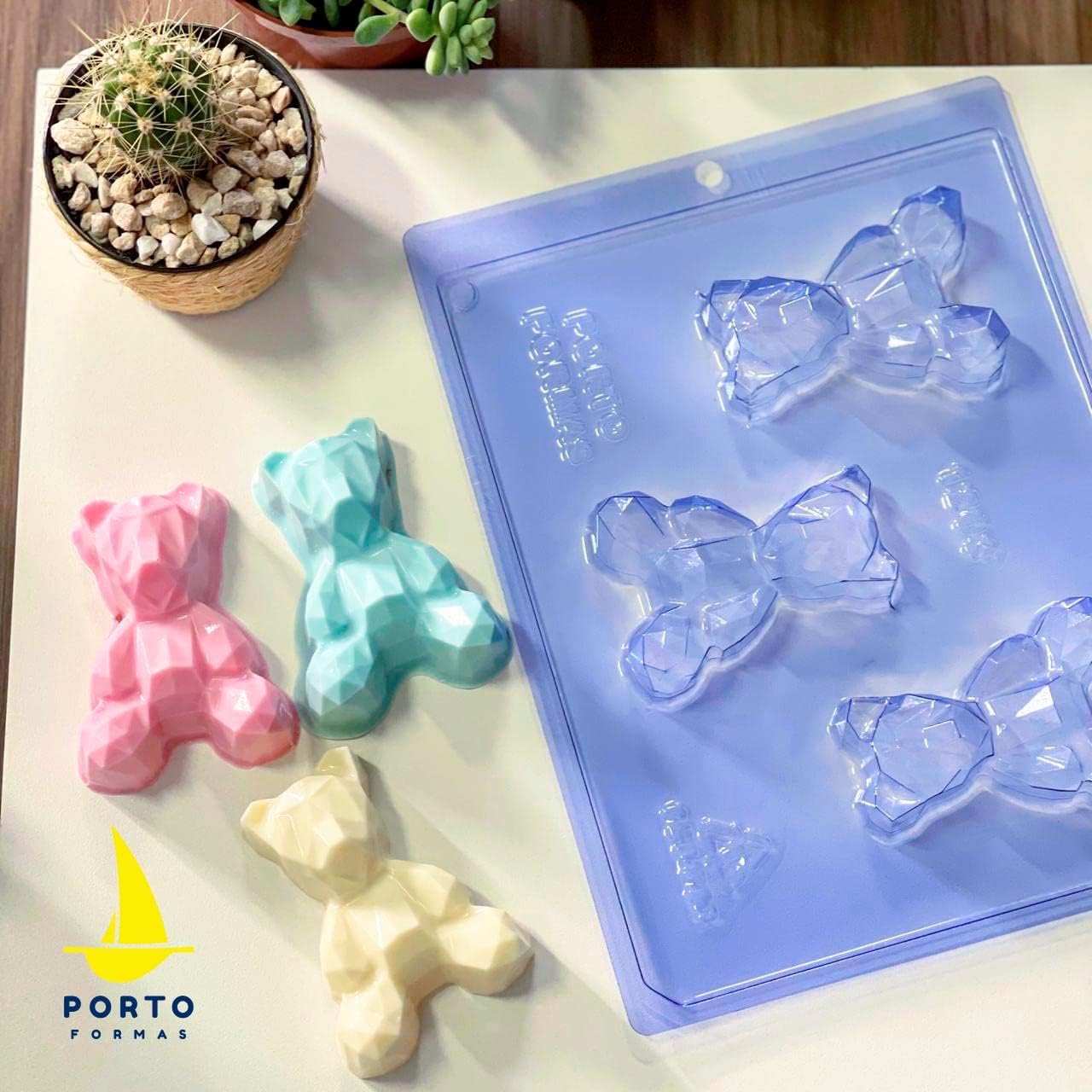 Baby Geometric Bear 3-Part Chocolate Mold, Clear, 80 x 59 x 25 (mm)