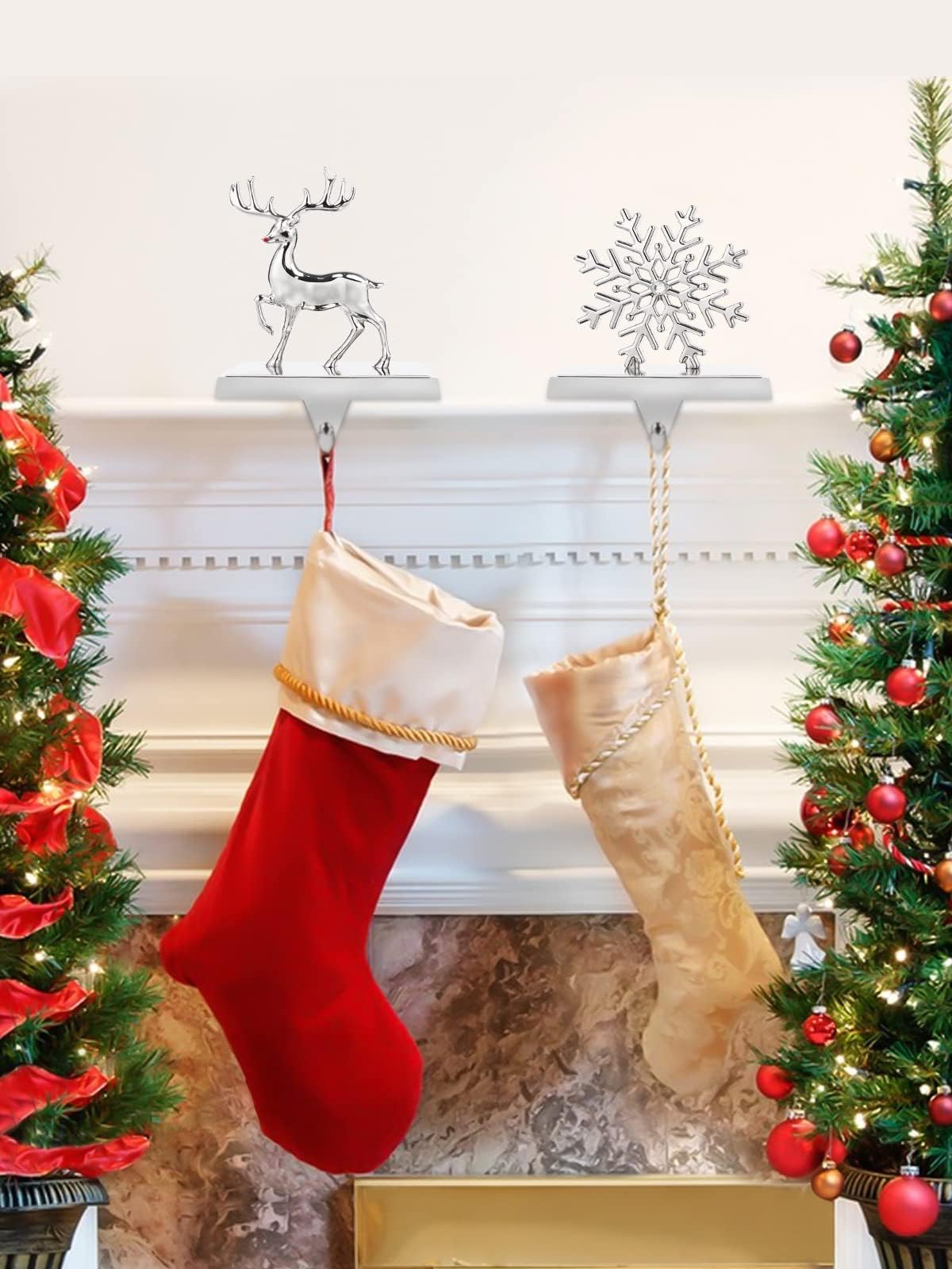 EBANKU 4 Pack Weihnachtsstrumpf Halter, Weihnachtsstrumpf Aufhänger Kaminhaken Rutschfest Nikolausstiefel Halter Hängen Strümpfe Aufhänger für Kamin Weihnachten Dekoration
