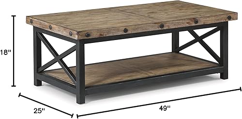 Miniatura 2 de Homestyles Mesa de centro rectangular marrón con marco de metal y cabezales de pernos expuestos