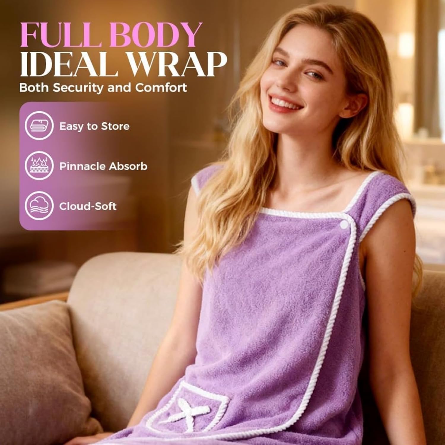 Adjustable Soft Bath Wrap Dress, Plus Size Women's Wearable Shower Skirt, for Shower Travel Gym