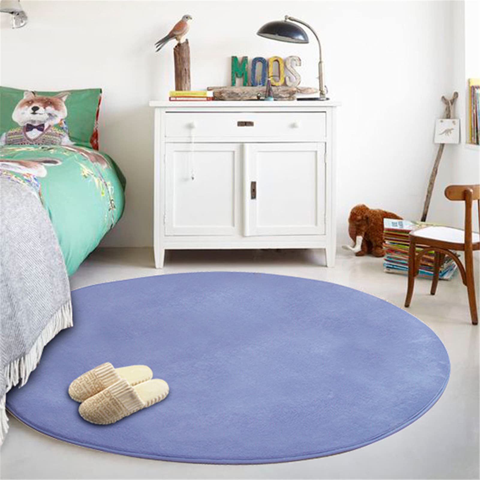 Tapis rond épais antidérapant pour salle de séjour, chambre à coucher, bureau, intérieur (bleu, rond 120 cm)