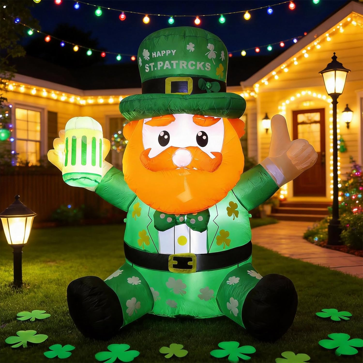 5FT St. Patricks Day Inflatables Corgi Outdoor Decorations, Blow Up Cute Dog Wearing a Luck Shamrock hat,Bow Tie,Built-in LED Lights,St Patricks Day Décor for Irish Outdoor Garden Yard Holiday