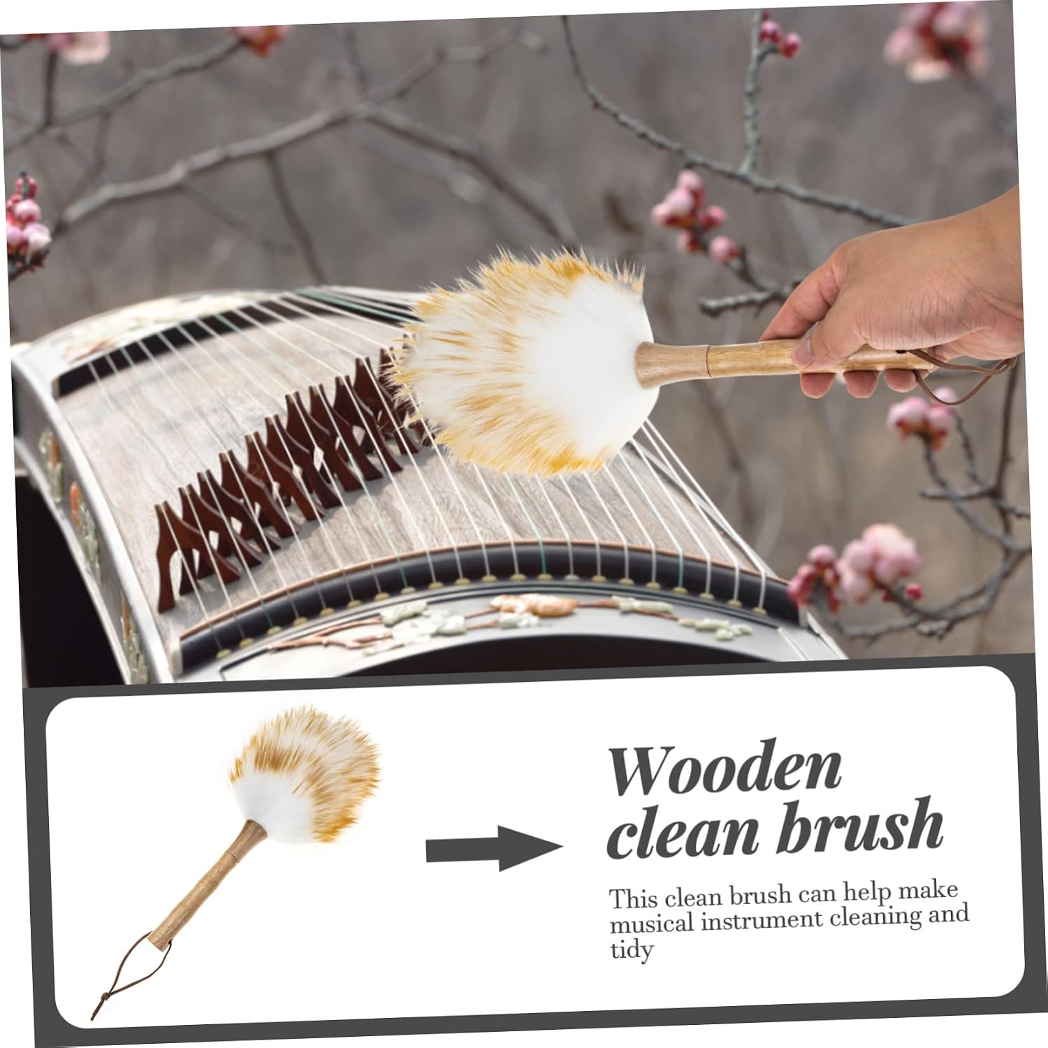 Yardwe Guzheng Cleaning Brush Durable Instrument Tool for Guqin Dulcimer with Handle for Piano Guitar Maintenance
