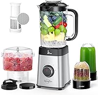 Sangcon 5-in-1 Blender Food Processor Combo: 40oz Jar & 17oz Cup, 350W for Smoothies, Shakes, Chopping, Grinding - Stainless Steel Kitchen Blender