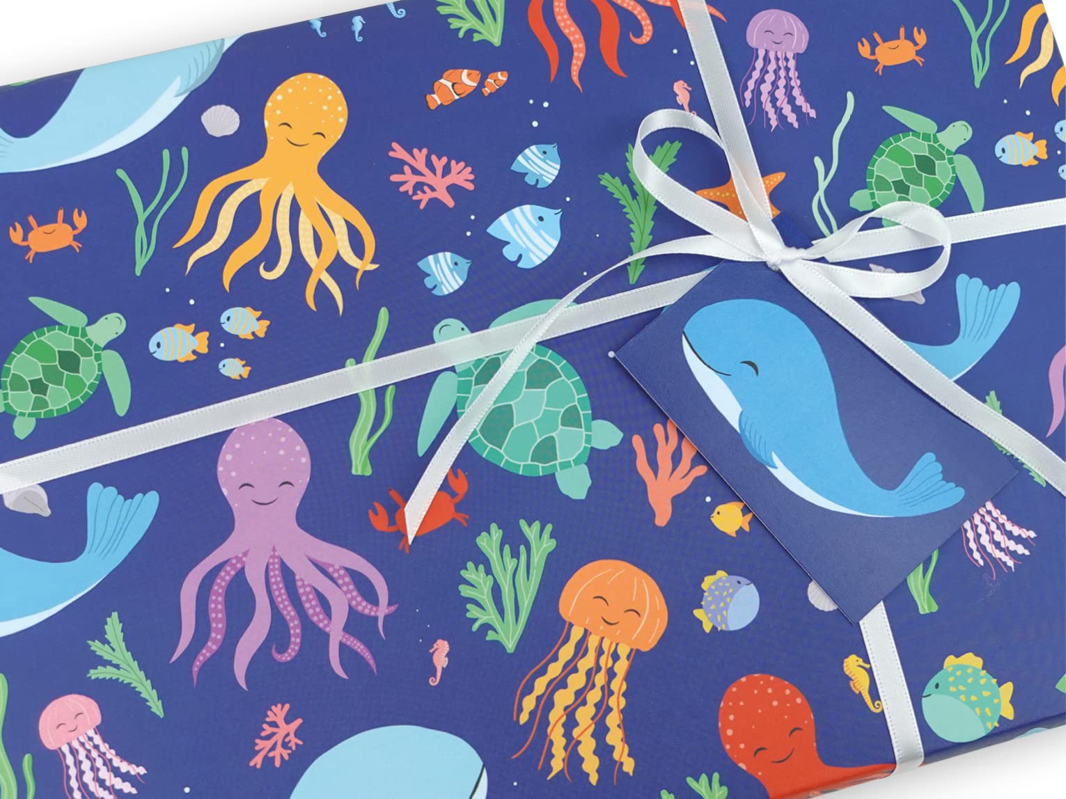 Childrens wrapping paper | Handmade gift wrap by VerbatimART - 50x70cm (6 Sheets + 6 Tags, Under the Sea)