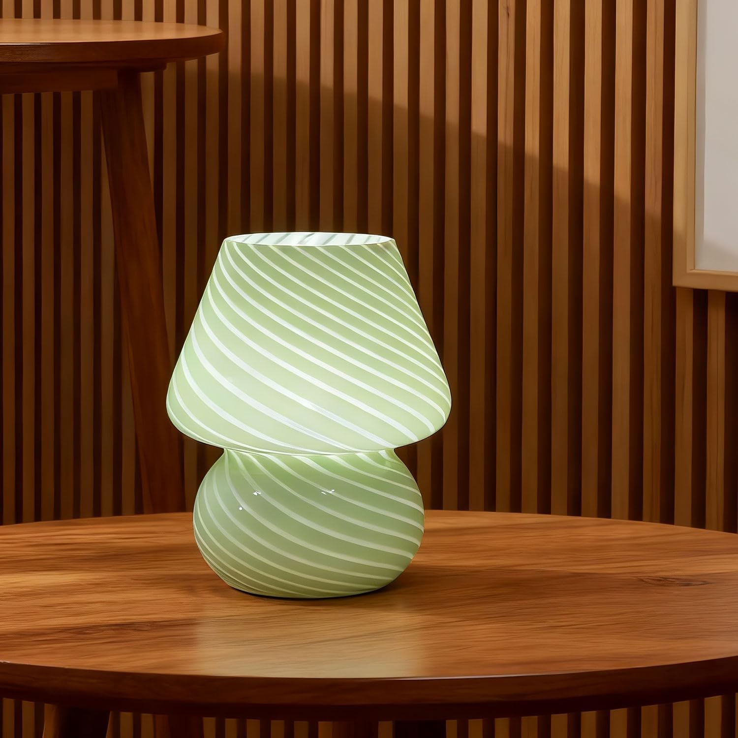 jonong Bedside Lamp Glass Striped Mushroom Table Lamp with 3 Color Modes LED Small Decorative Table Lamp for Gift Present,Suit for Bedroom, Living Room, Home Decor, Baby, Kids, Women (Pink)