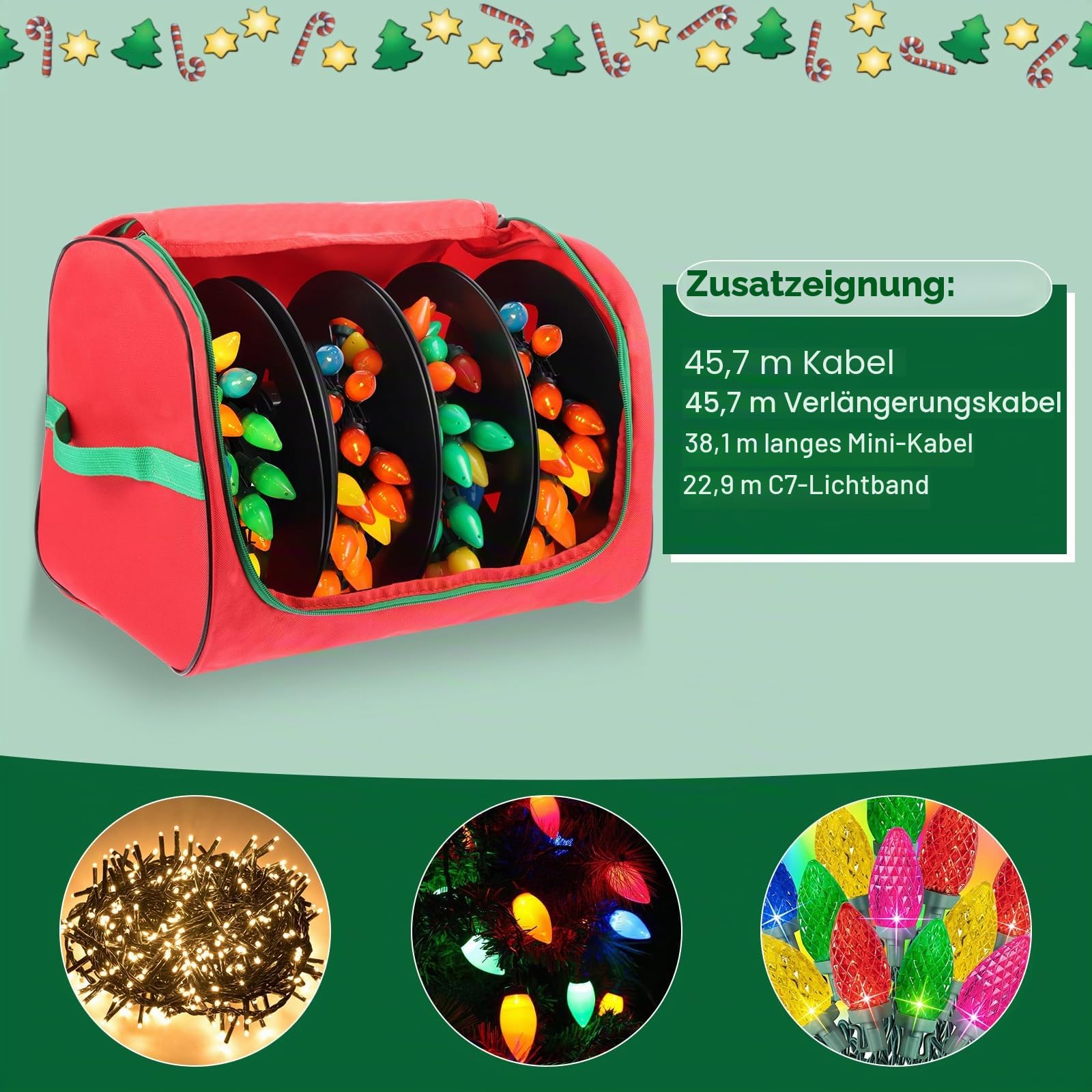 4 Stück Lichterketten Aufwickler Set mit Tasche – Kabel Organizer für Weihnachtsbeleuchtung & Kabel – Aufbewahrung ohne Kabelsalat