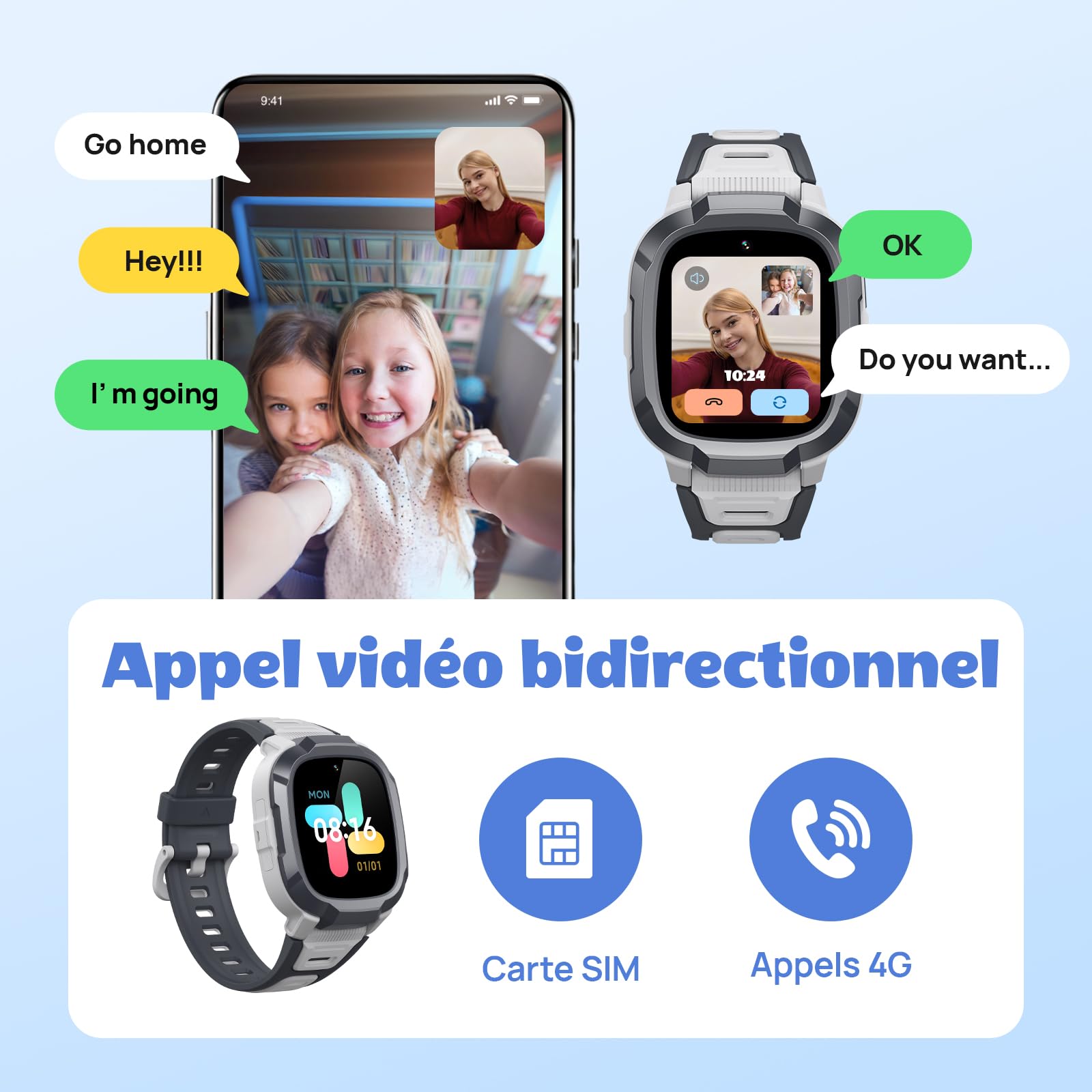 Mibro Kids Watch Phone P6 Montre Connectée Enfant 4G Caméra 2MP, Localisation GPS 7-en-1, Alerte SOS, Autonomie 5 Jours Usage Quotidien, Étanche 2ATM - Idéal Sécurité et Communication (Gris)