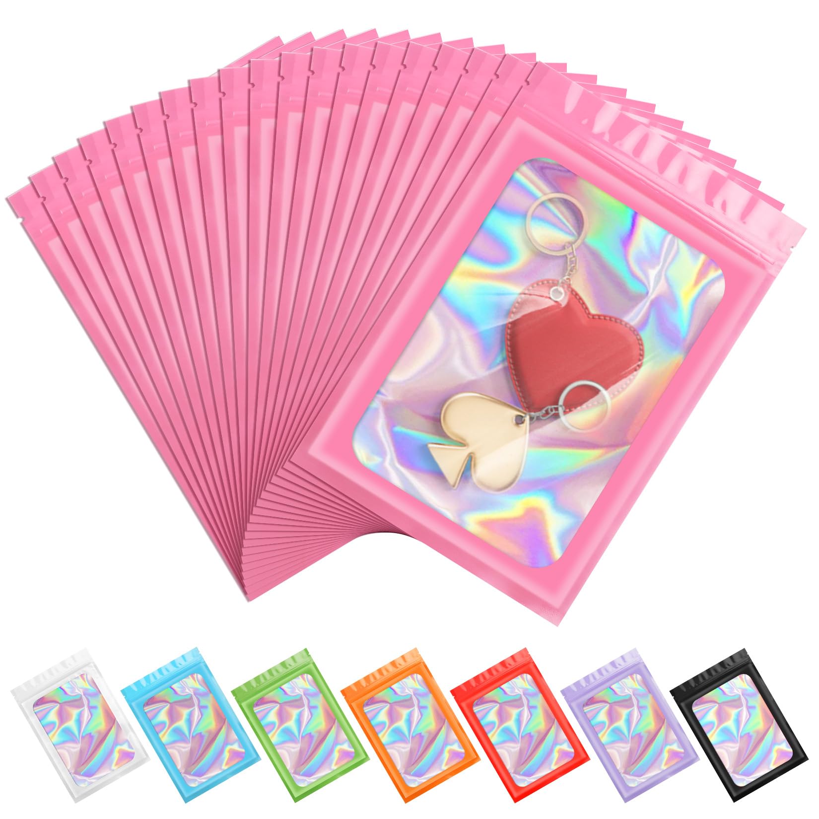 ANZNKU 100PCS Holographic Pink Mylar Bags, Resealable Smell Proof 2.4x3.9 | Small Busines…