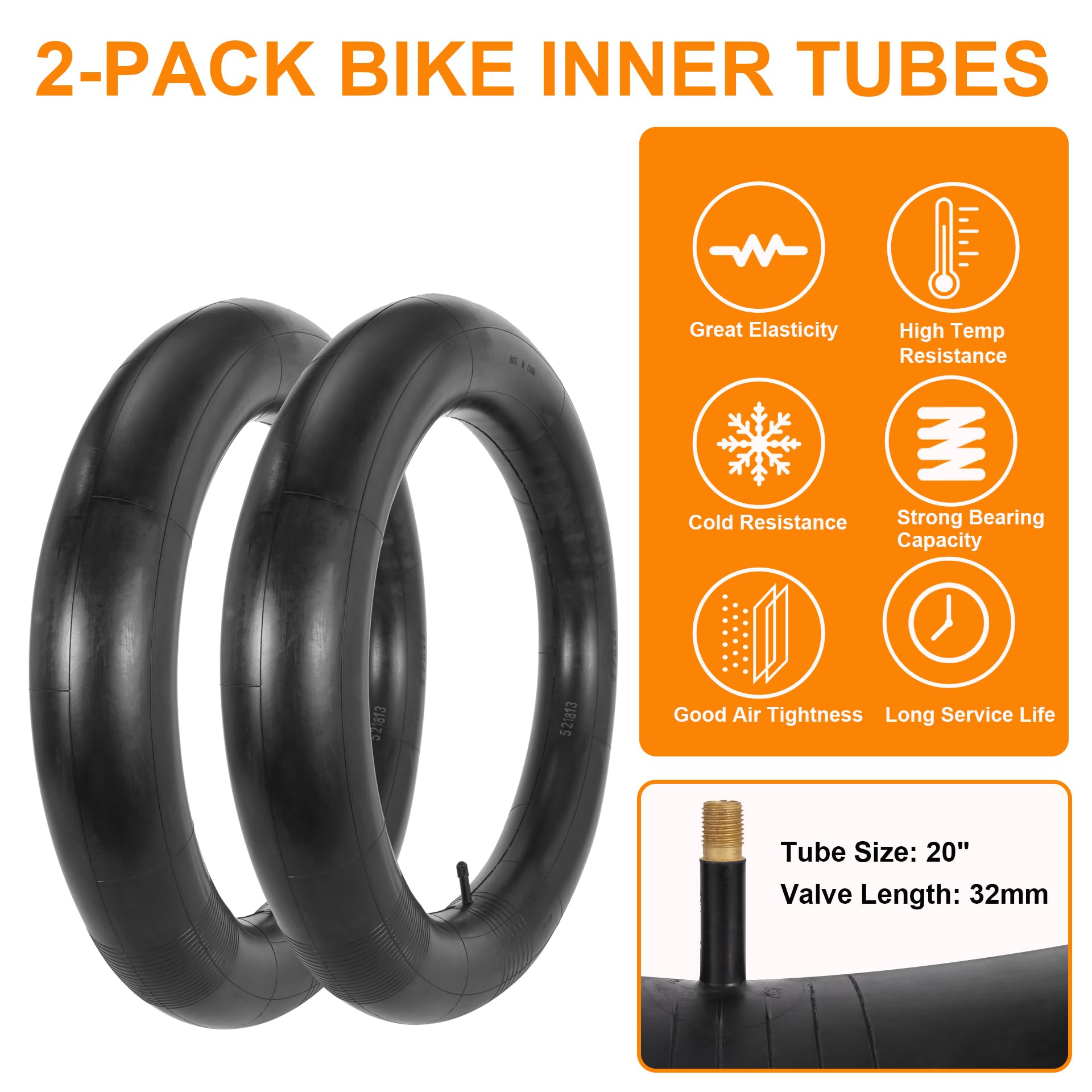2-Pack 20x4.0 Fat VéLo Pneu, 20 Pouce Montagne Pneus De VéLo & Les Tubes Ensemble, Pliage Remplacement Pneus De VéLo avec Pneu Les Leviers pour Hors Route, VéLo éLectrique