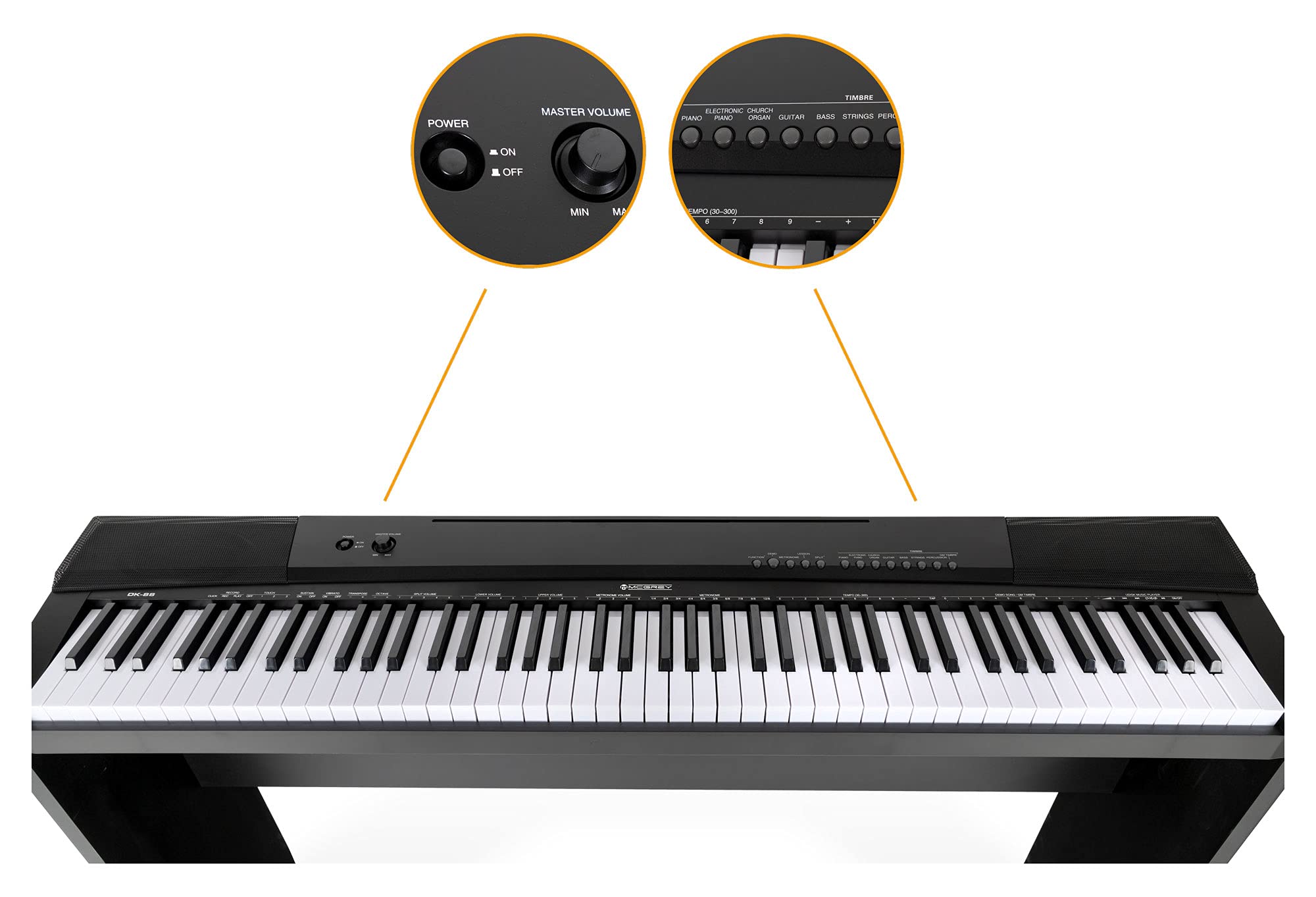 McGrey DK-88 Tastiera Beginner in Look Stagepiano - Tastiera per principianti con 88 tasti - con supporto - 146 suoni - Funzioni Split, Dual e Twinova - inclusa pedaliera sustain - Nero