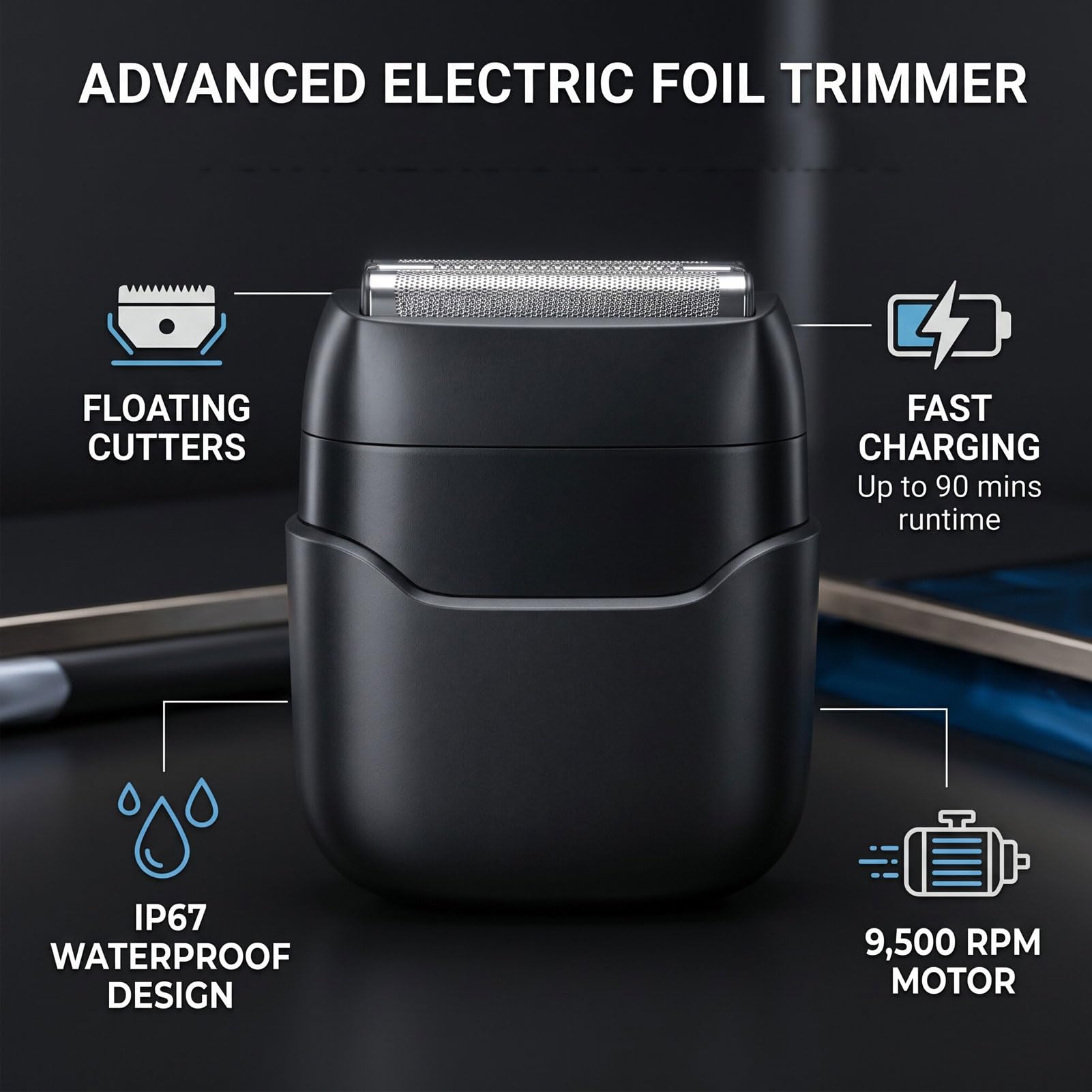 Rasoio elettrico senza fili impermeabile IP67 delle teste galleggianti del regolatore della lamina 3 | 9500RPM Carica Veloce 90Mins Uso, Display LED Portatile Rasoio Viso per Uomini, Viaggio Grooming Essenziale
