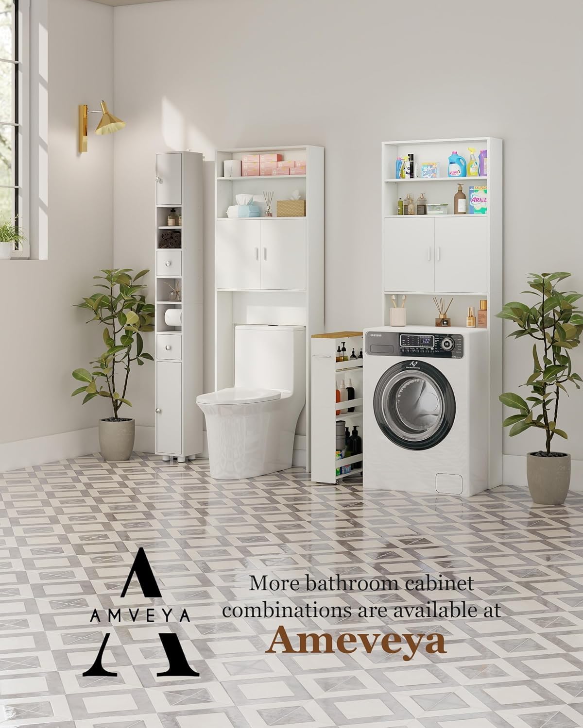 Armoire haute pour machine à laver, blanche, 185 x 63 x 19,7 cm, avec portes, 2 portes et 2 niveaux, pour machine à laver, meuble multi-usages, pour machine à laver