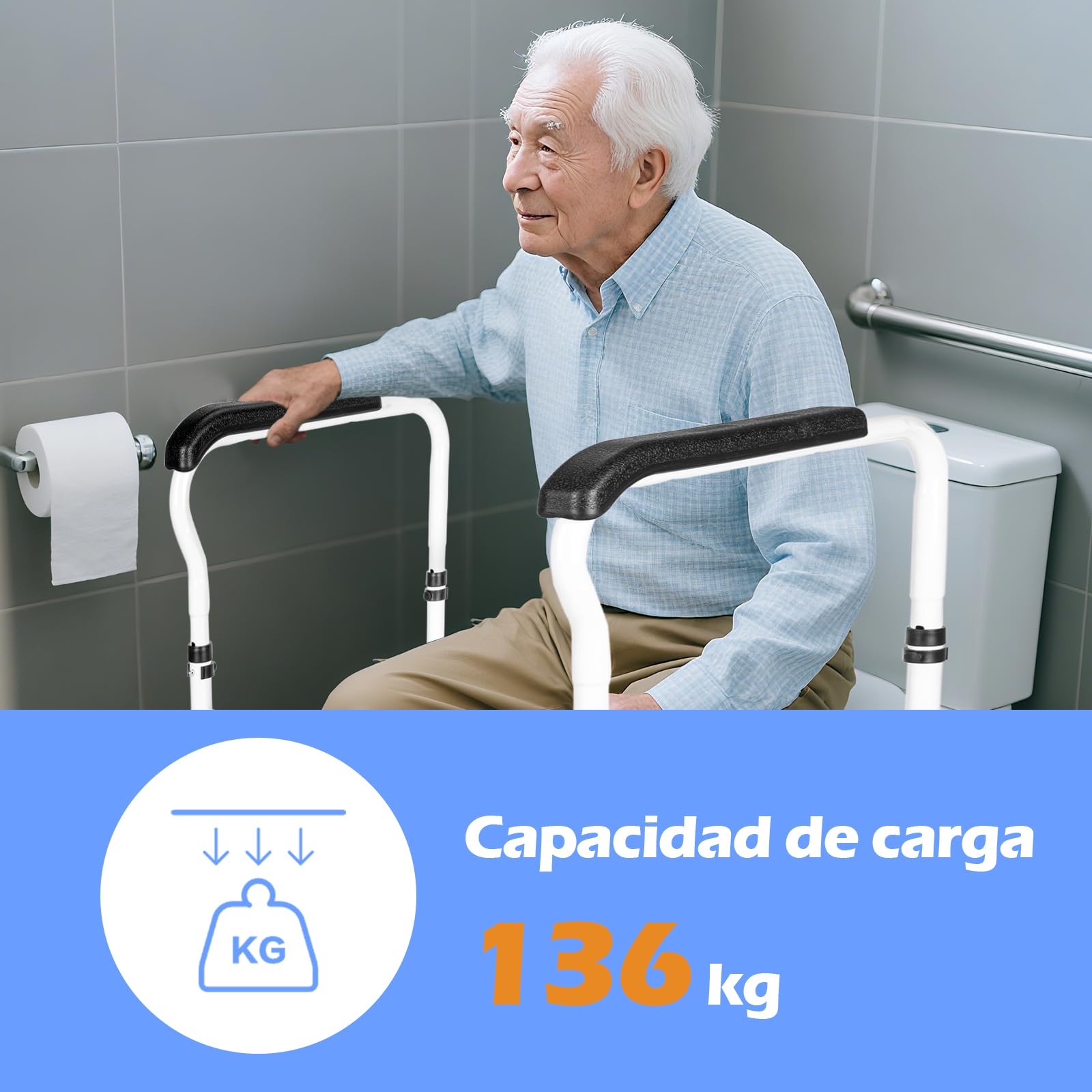 Soporte de elevación, inodoro ajustable, barandilla de seguridad, ayuda para levantarse del inodoro sin taladrar, con asas antideslizantes, asidero de inodoro para personas mayores, adultos, personas