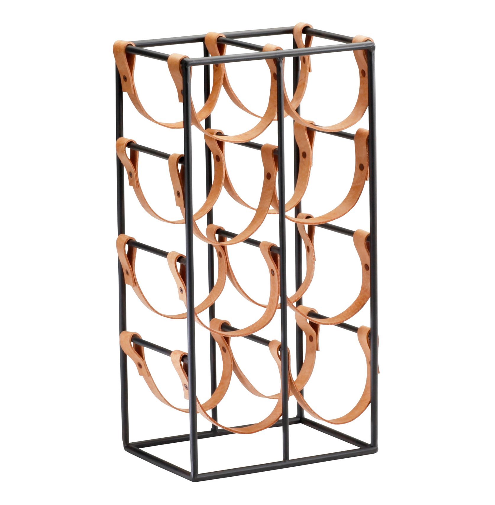 Large Brighton Rustic Farmhouse Iron Leather Wine Rack Holder