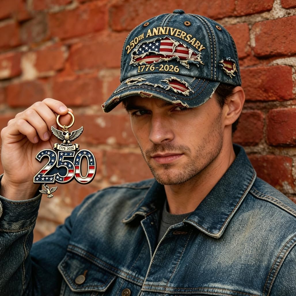 250 Anniversary USA Hat - 250 Anniversary USA Merchandise Denim Embroidered Baseball Cap