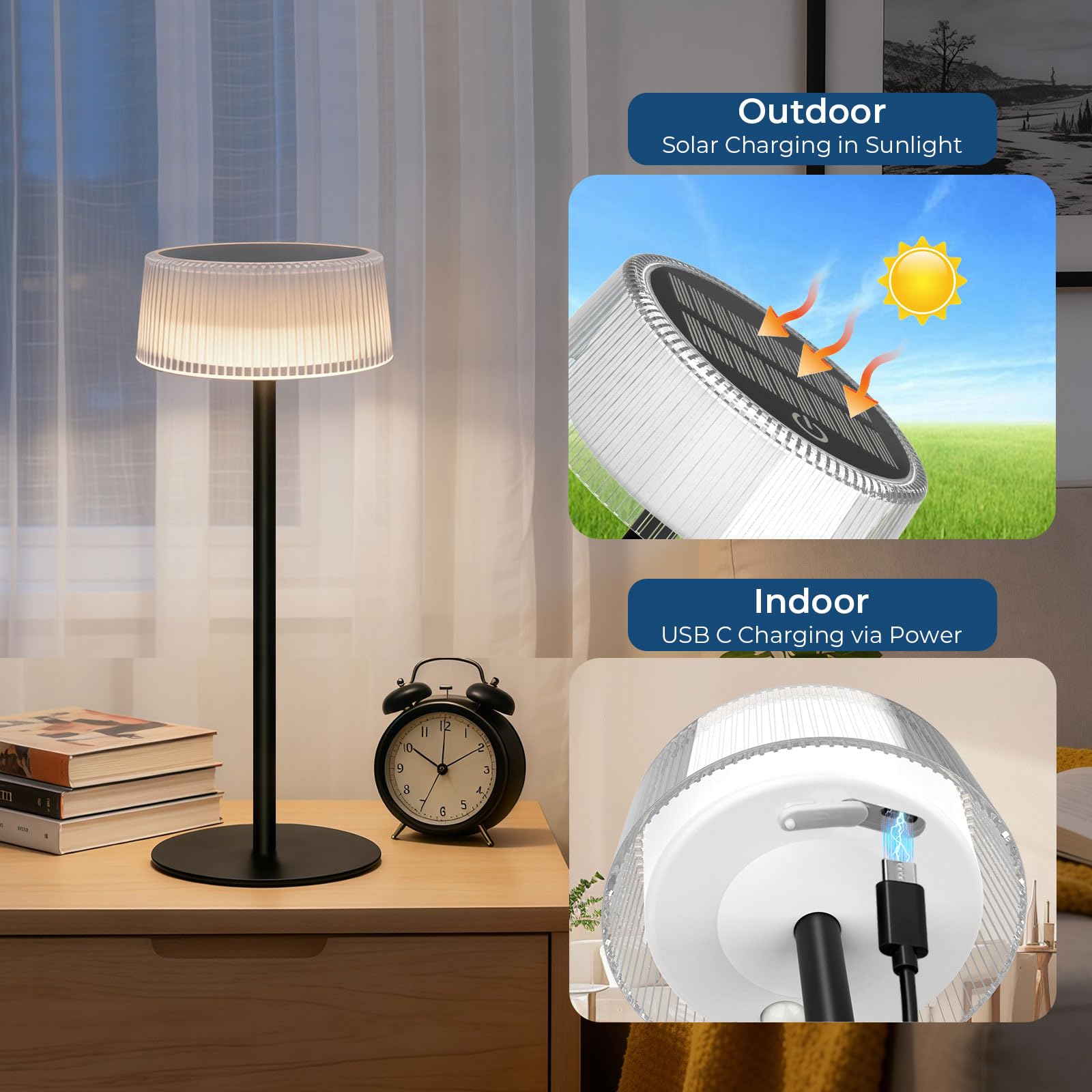 Lot de 2 Lampe de Table Sans Fil, Lampe de Table Extérieure Etanche, Lampe de Bureau LED Tactile avec 3 Couleurs d’Éclairage et Gradation Continue, pour Intérieur et Extérieur